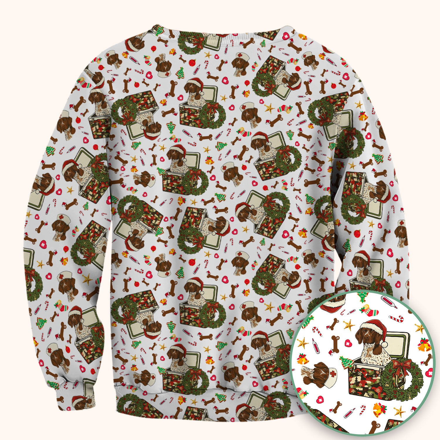 Christmas Dachshund Scrub Top - Cute Sausage Dog Nurse Shirt - Funny Holiday Medical Uniform for Women RN LPN CNA Gift