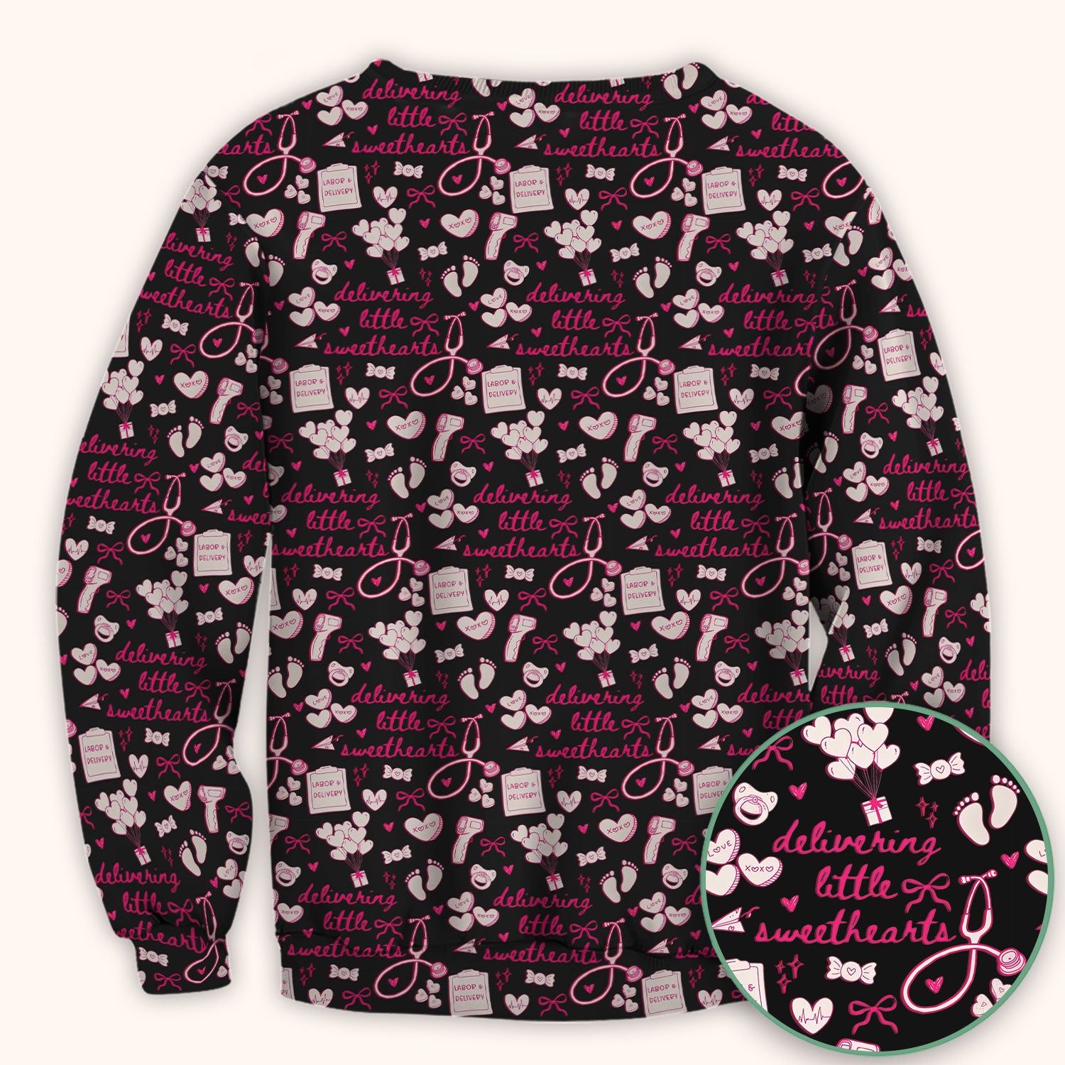 Valentine Labor And Delivery Scrub Top, XOXO Pattern Scrub Shirt, Breathable Fabrics Nursing Uniform For Women