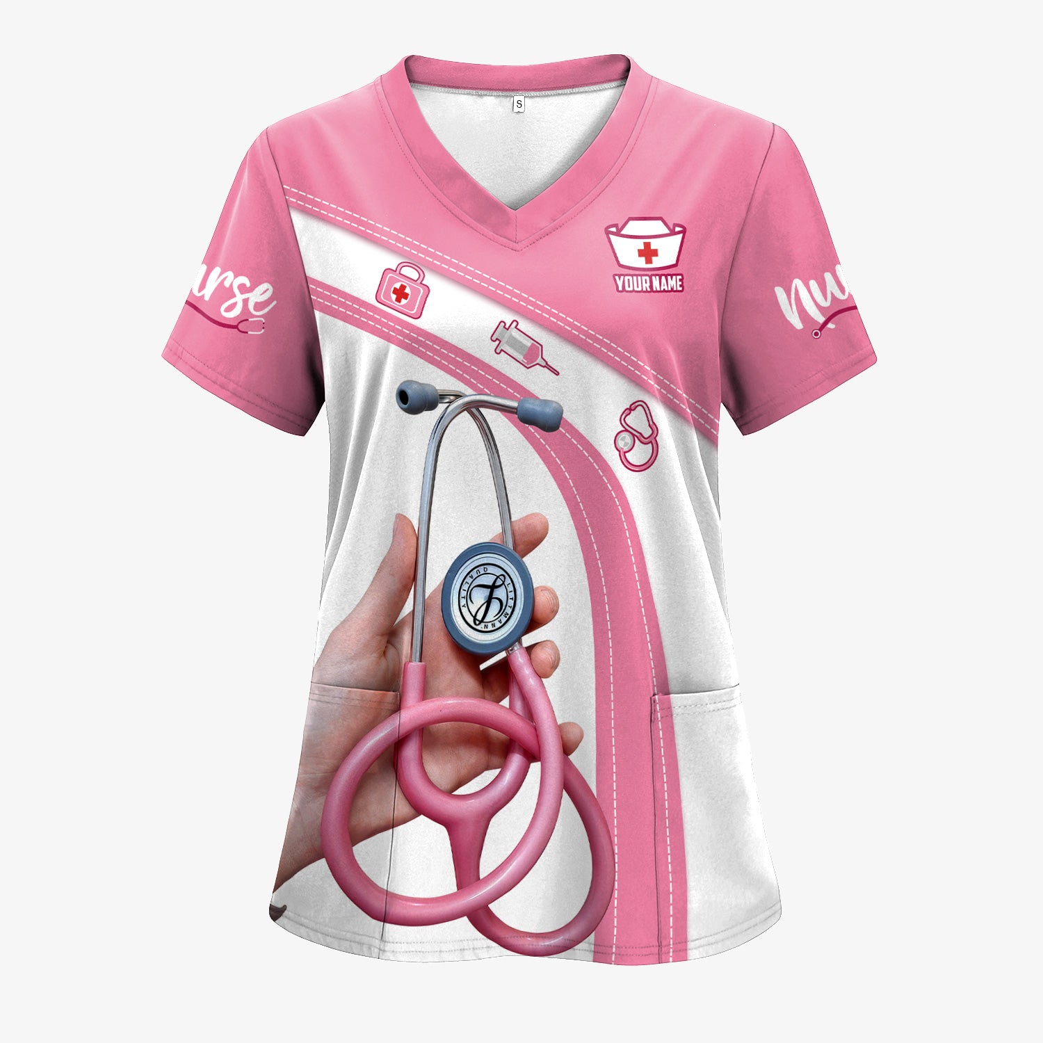 Custom Name Pink Nurse Shirt - Cute Stethoscope Gift for Female RN LPN CNA - Appreciation Week Medical Tee