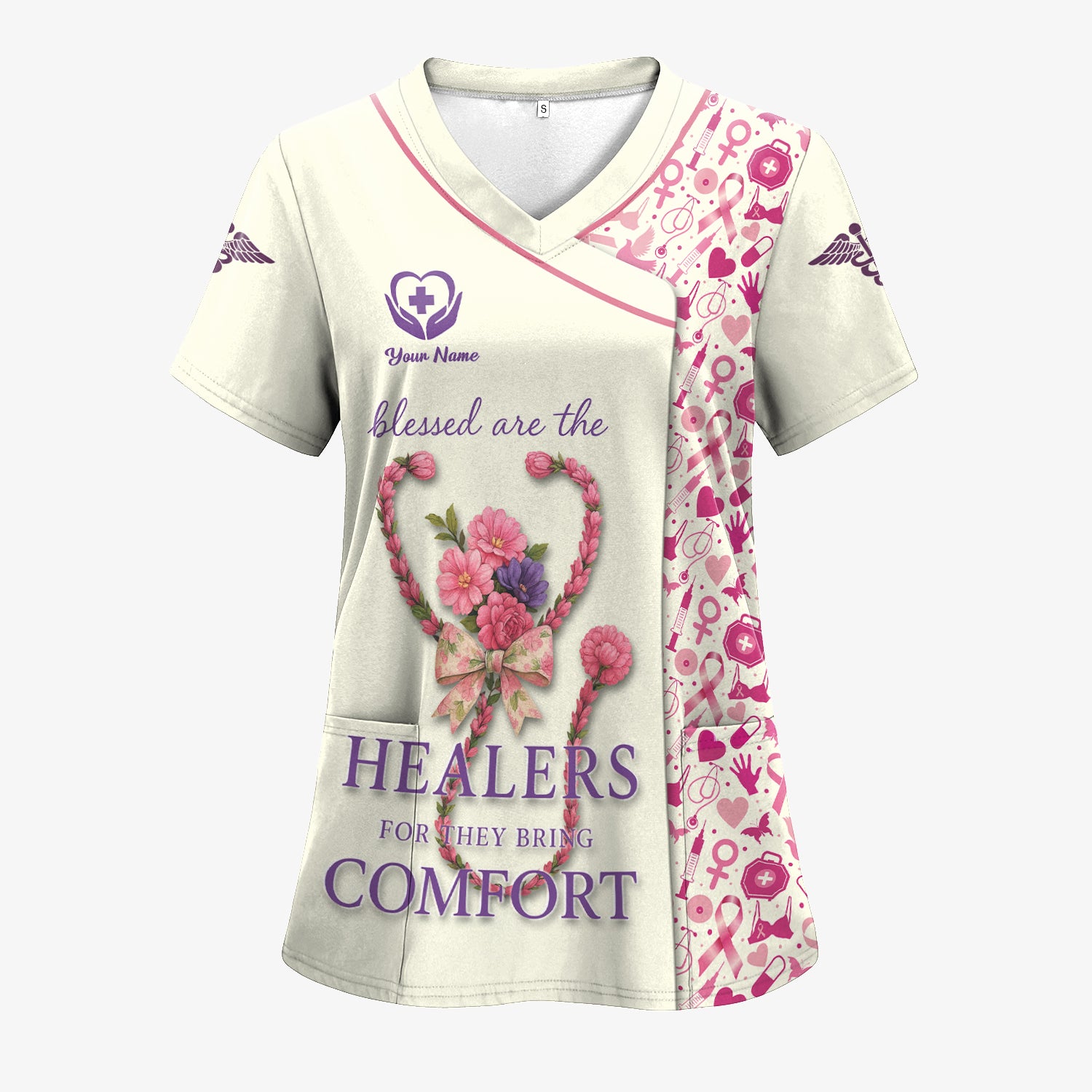 Custom Breast Cancer Awareness Nurse Shirt - Blessed Healers Comfort Quote - Gift for RN LPN CNA