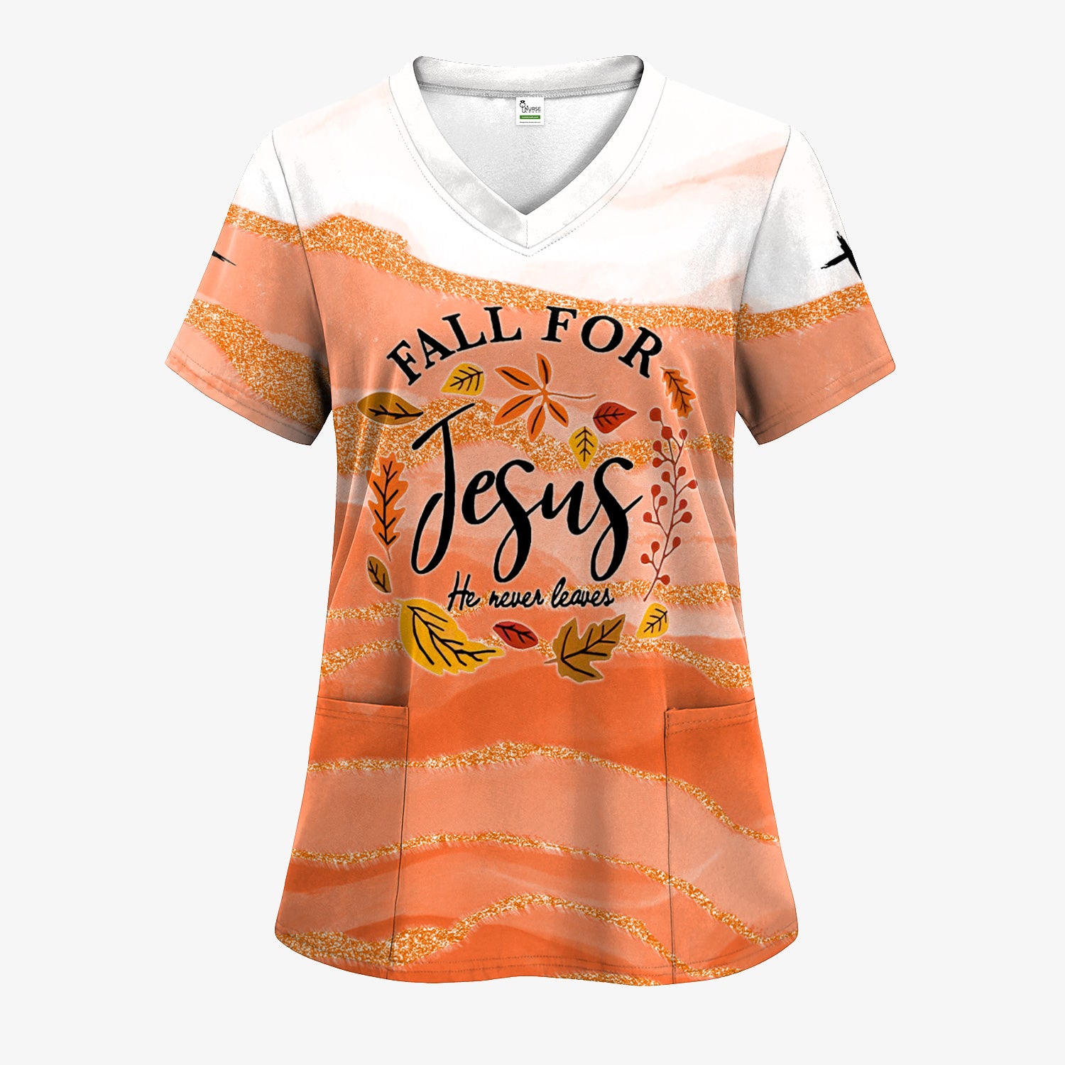 Christian Nurse Fall Scrub - Fall for Jesus He Never Leaves Shirt - Gift for Women RN LPN CNA