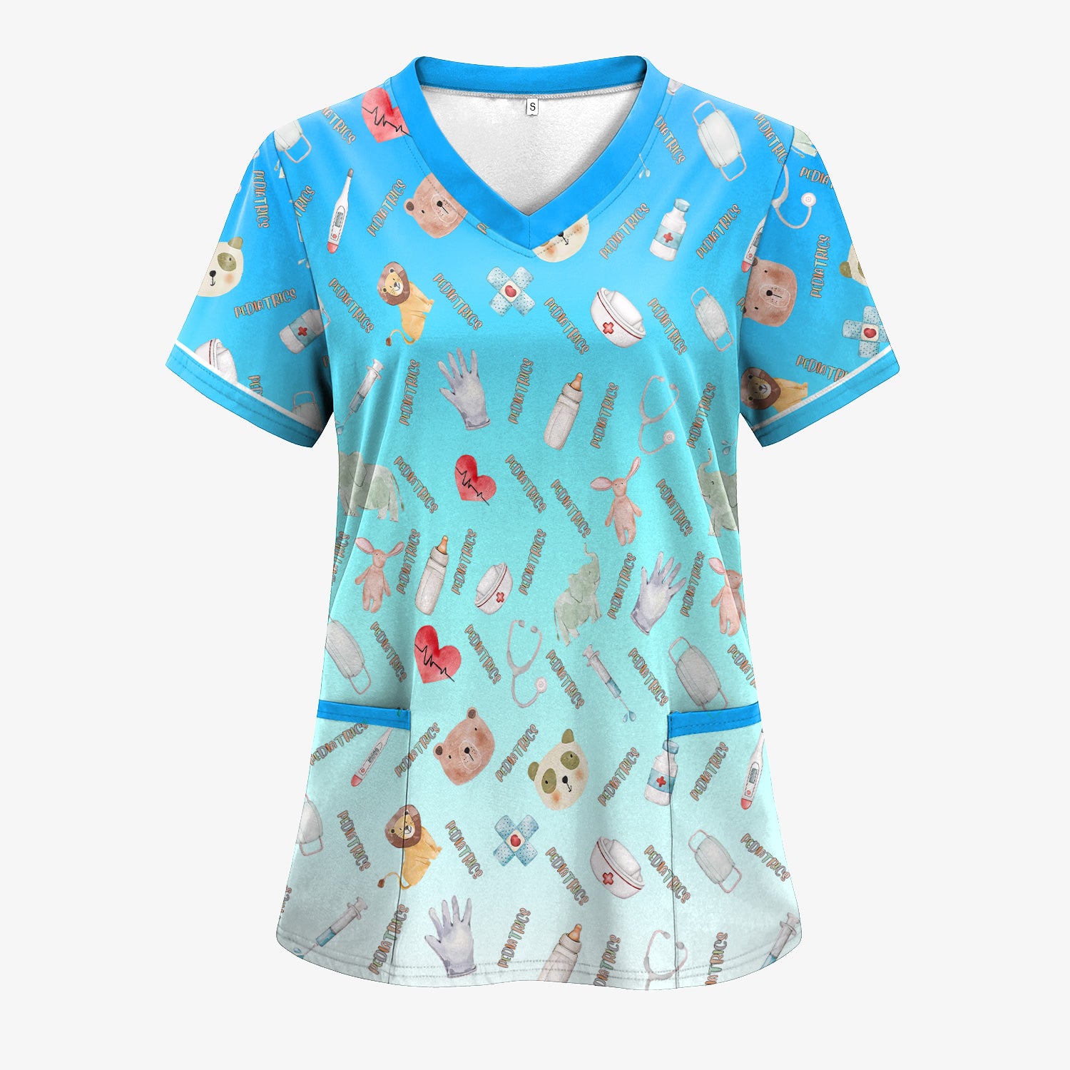 Adorable Pediatric Medical Scrub - Medical Uniform Top with Animal & Heart Icons - Gift for RN, CNA, LPN, Healthcare Worker