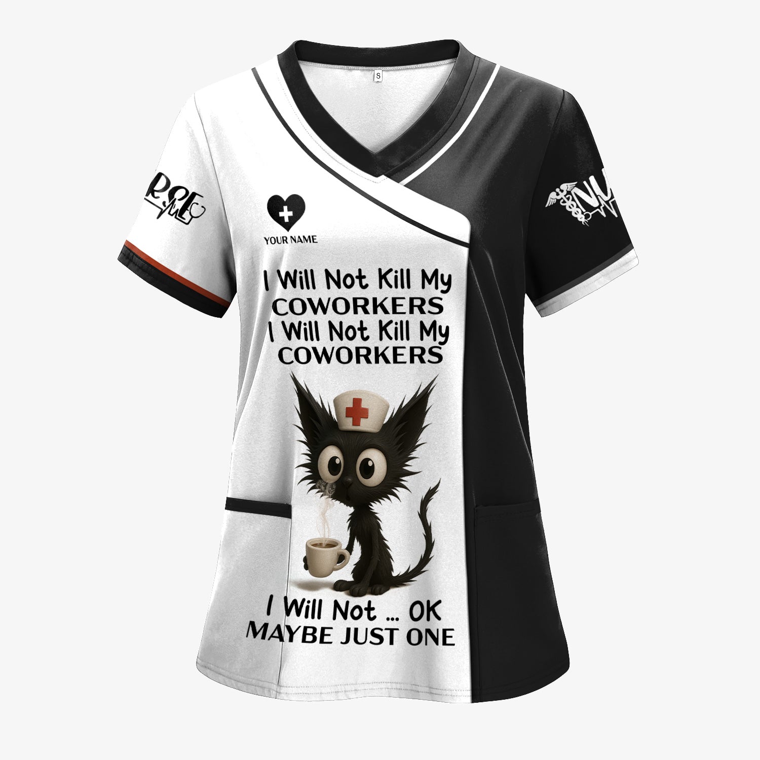 Custom Funny Nurse Shirt with Angry Cat - I Will Not Kill My Coworkers Quote - Gift for RN LPN CNA Healthcare Workers