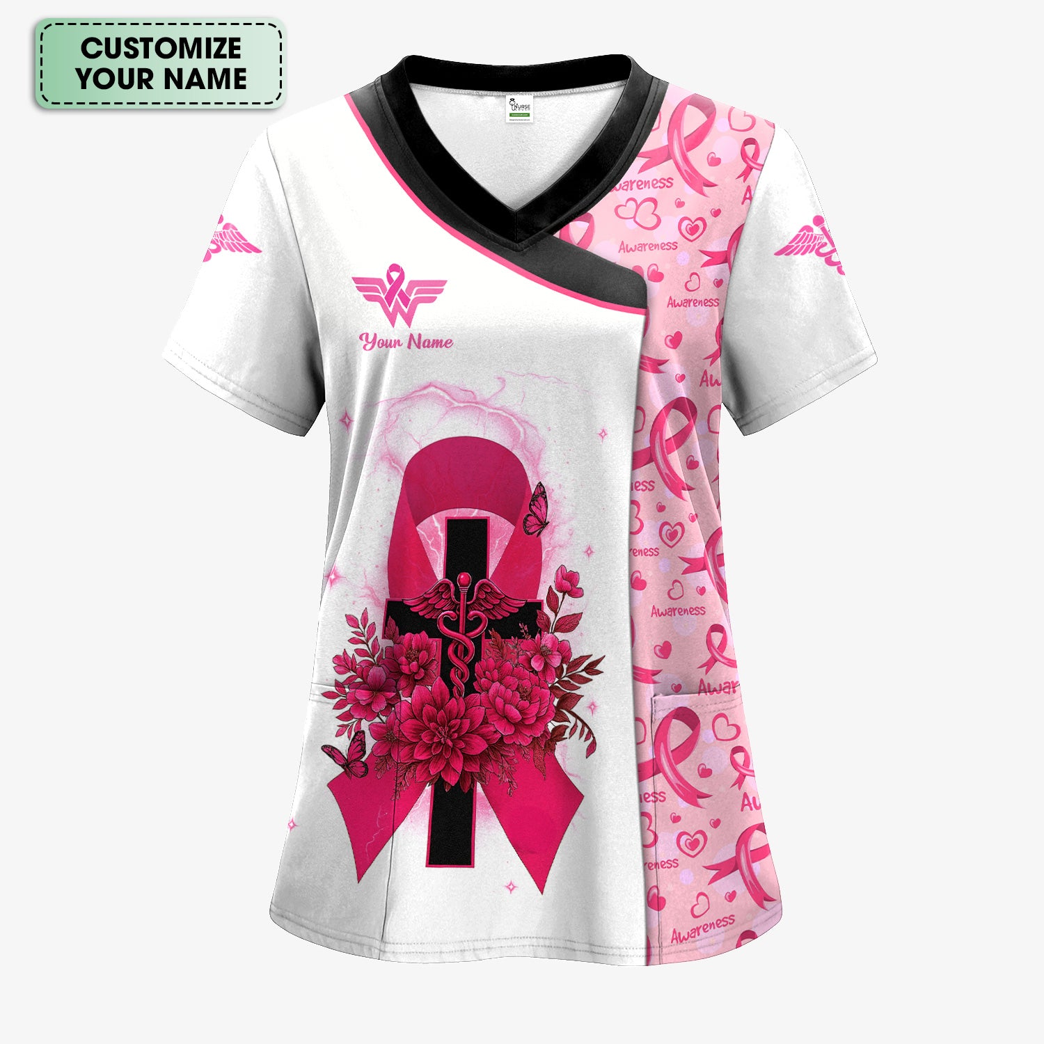 Custom Breast Cancer Warrior Shirt - Pink Ribbon Cross & Being Strong Is The Only Choice Tee - Gift for Women RN, LPN, CNA
