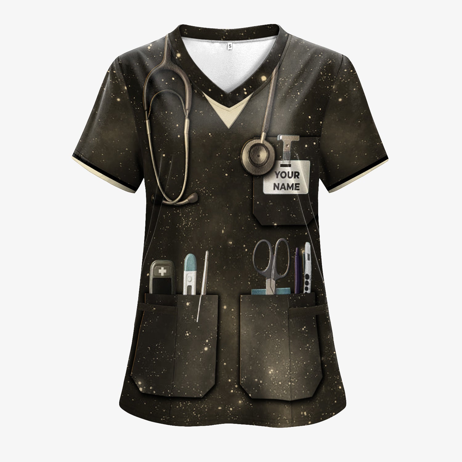 Custom Name Nurse Scrub Shirt - Stethoscope Pocket Tools & Flower Inspiration Design - Appreciation Gift for RN CNA LPN Healthcare Workers