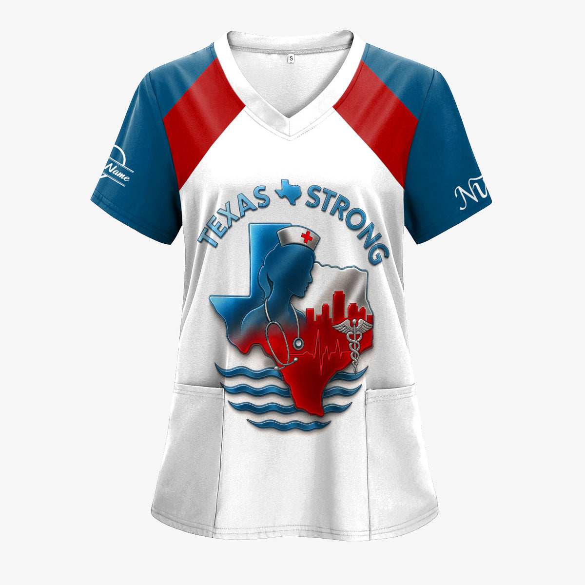 Texas Strong Nurse Scrubs - Personalized with Stethoscope & Texas Flag - Custom Name for RN, CNA, LPN - Gift for Healthcare Workers
