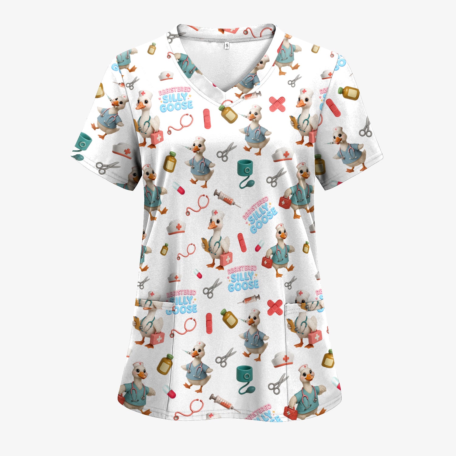Funny Goose Nurse Scrubs for Women - Registered Silly Goose Top - Cute Medical Uniform for RN CNA LPN