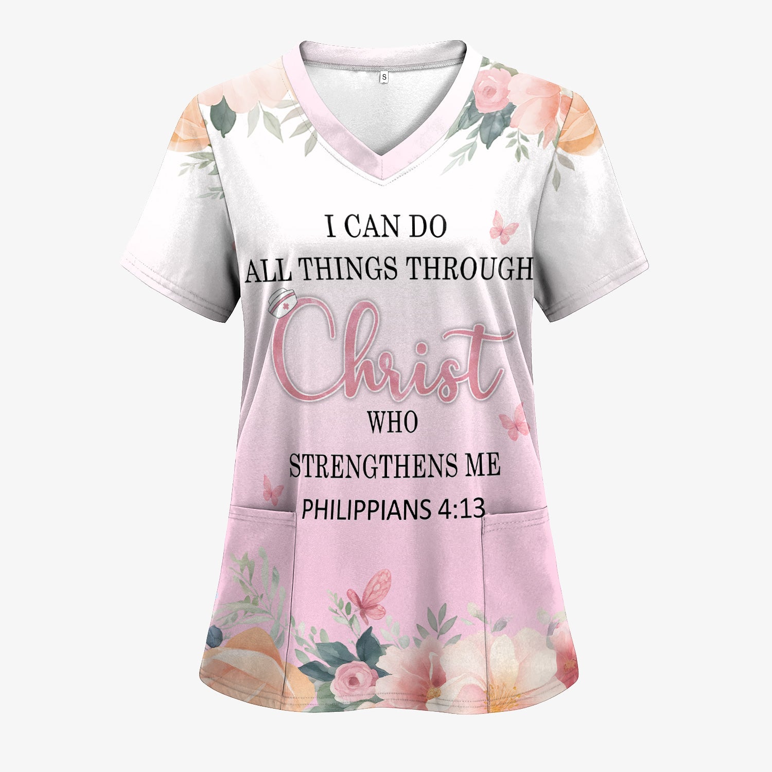 Christian Inspirational Floral Shirt - Inspirational Bible Verse Apparel - Gift for RN LPN CNA Healthcare Staff