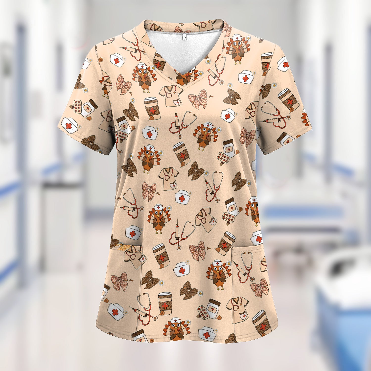 Funny Nurse Thanksgiving Scrub - Turkey & Stethoscope Medical Design - Gift for RN LPN Healthcare Workers