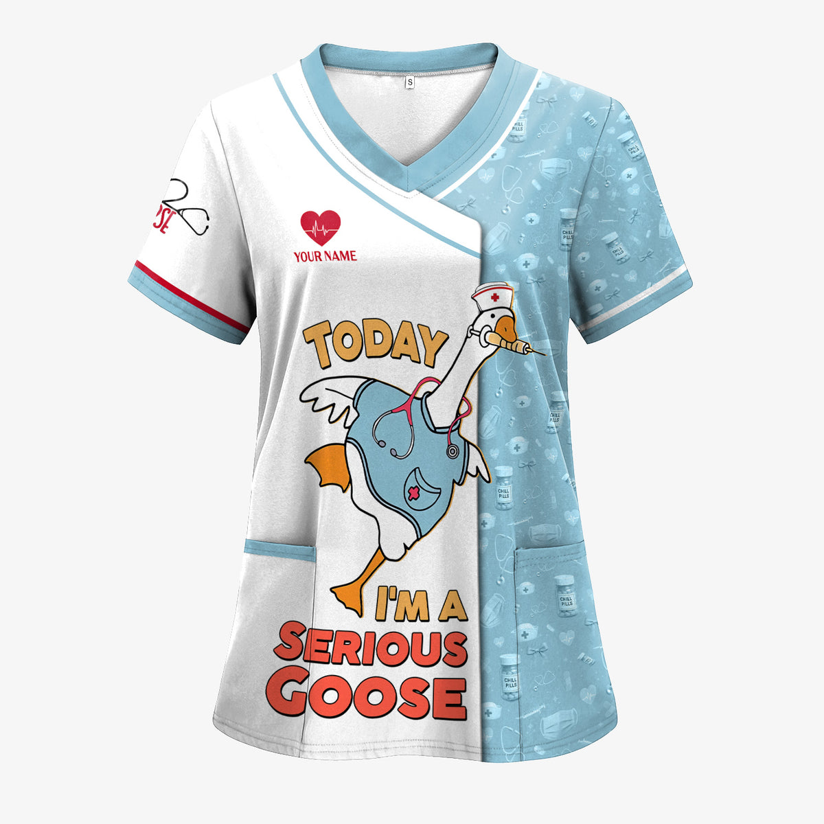 Personalized Funny Nurse Scrub Shirt - Today I'm a Serious Goose Quote - Cute Gift for RN, LPN, CNA