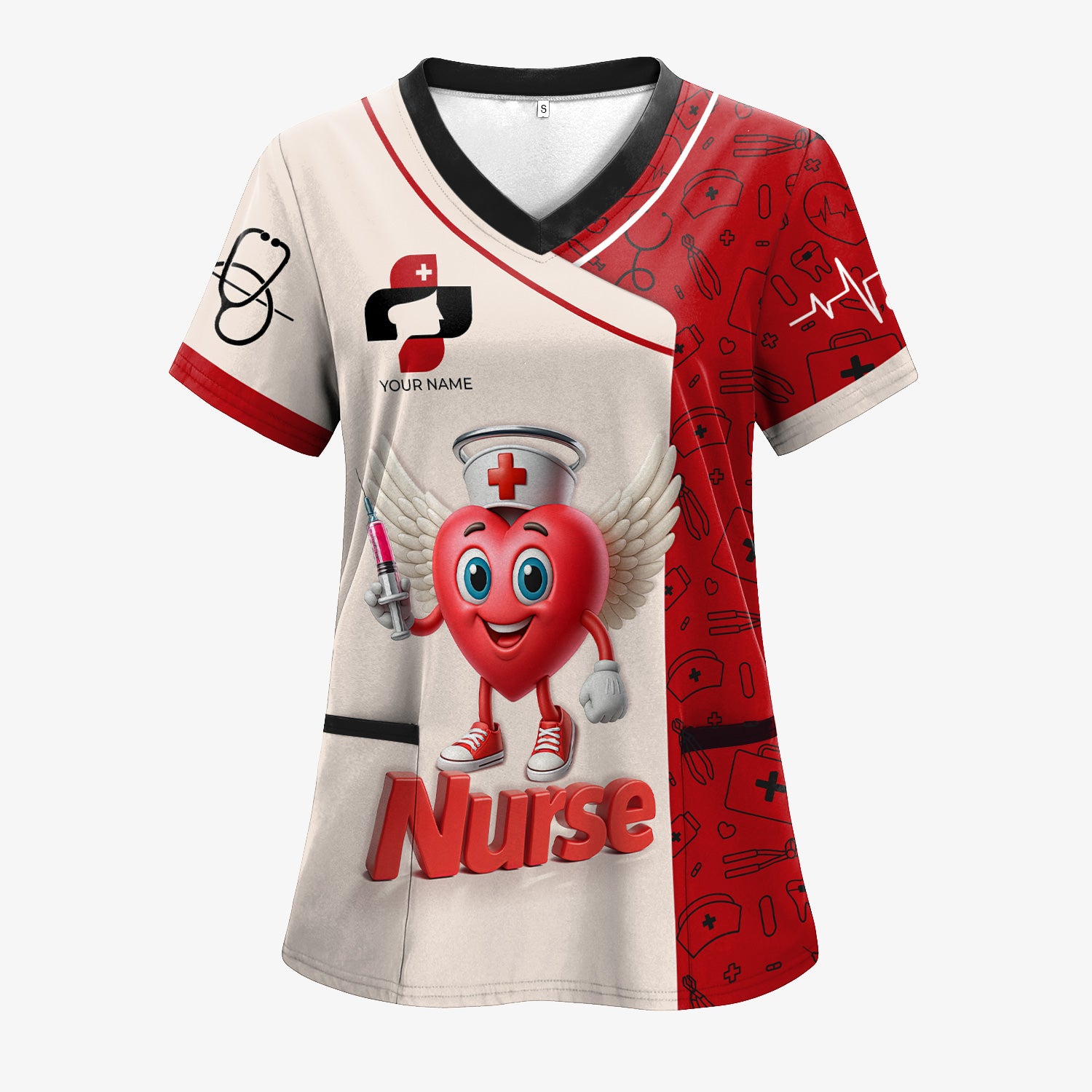 Custom Funny Nurse Shirt - Cartoon Heart with Syringe & Angel Wings - I Will Stab You Quote Gift for RN LPN CNA Medical Workers