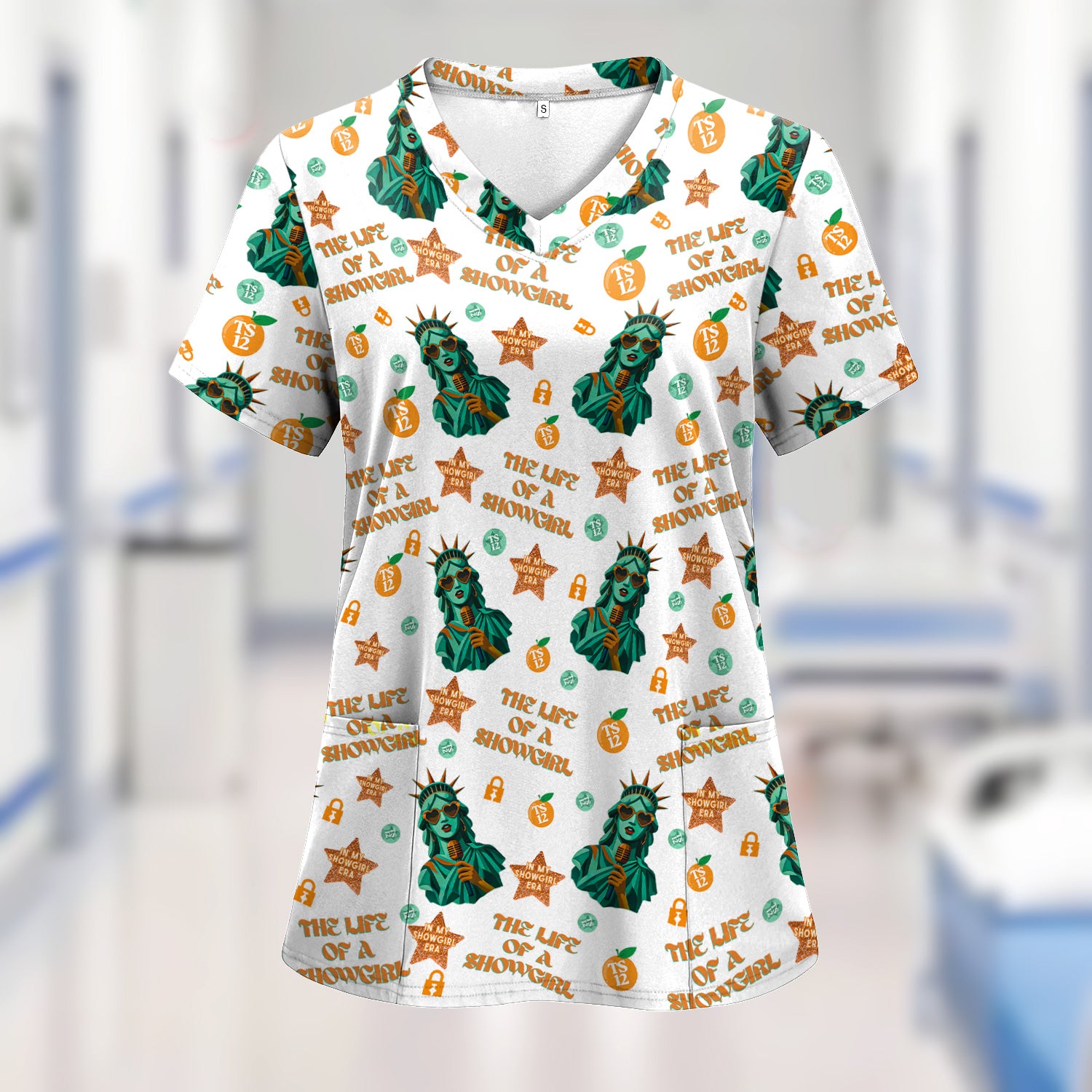 Funny Women's Showgirl Shirt - Cool Liberty Statue TS12 Orange Graphic Tee - Gift for Healthcare Professionals & Nursing Students