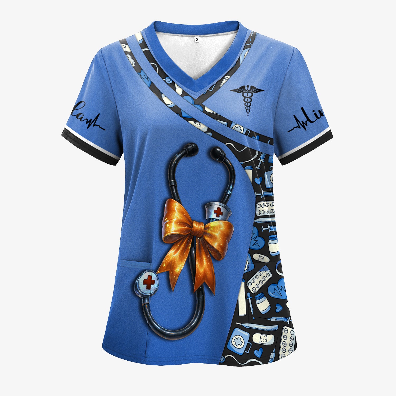 Personalized Halloween Nurse Shirt for Women - Stethoscope Scrub Top with Bow Design - Custom Name RN LPN CNA Gift