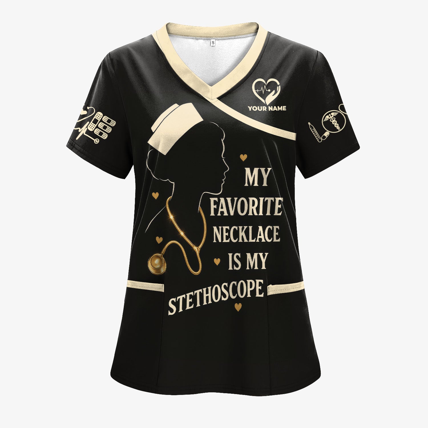 Custom Name Funny Nurse Scrub Shirt - Stethoscope Quote Nursing Top - Gift for Nurse RN CNA  Appreciation