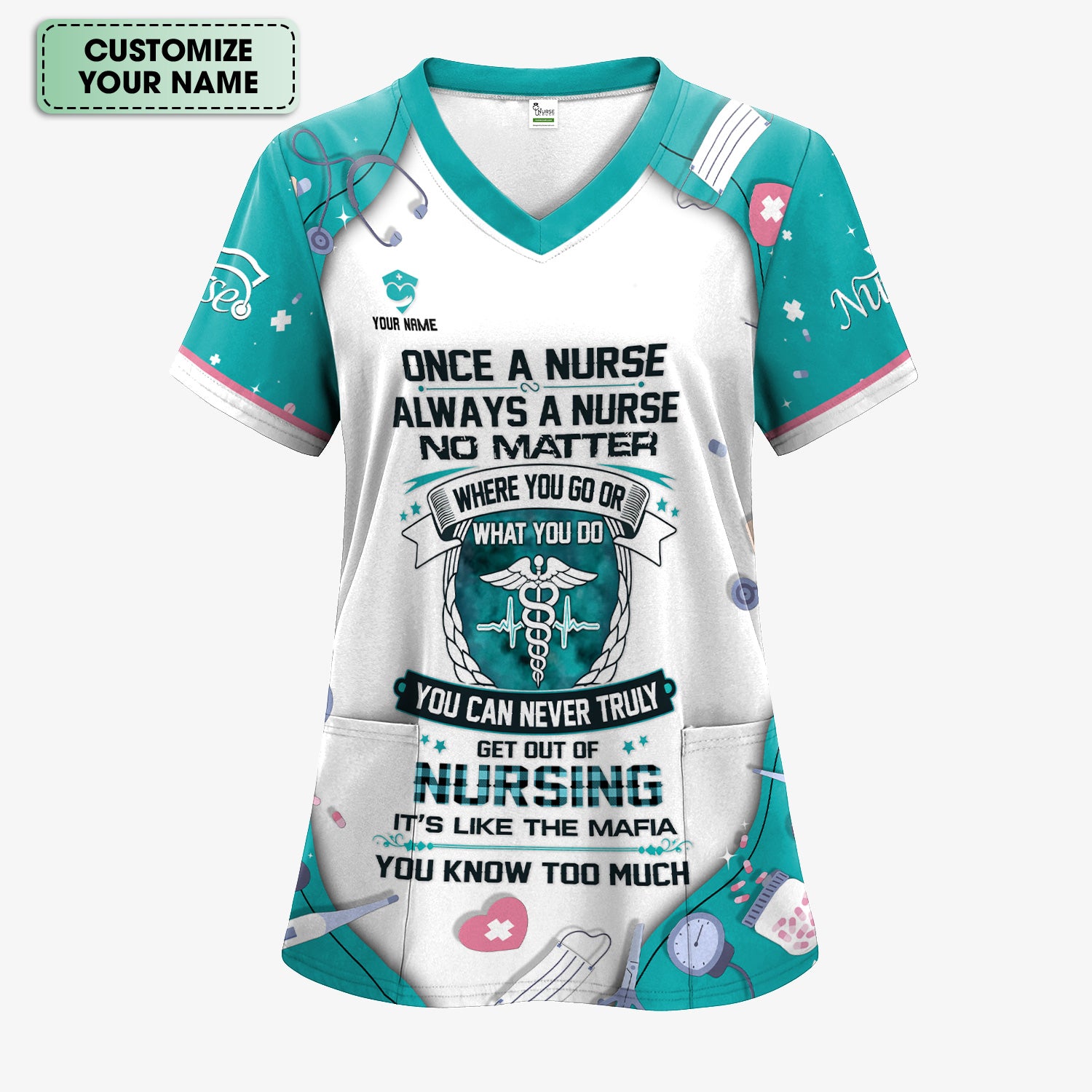 Personalized Once A Nurse Quote Medical Tools Scrub Top, Comfortable Scrubs for Nurses