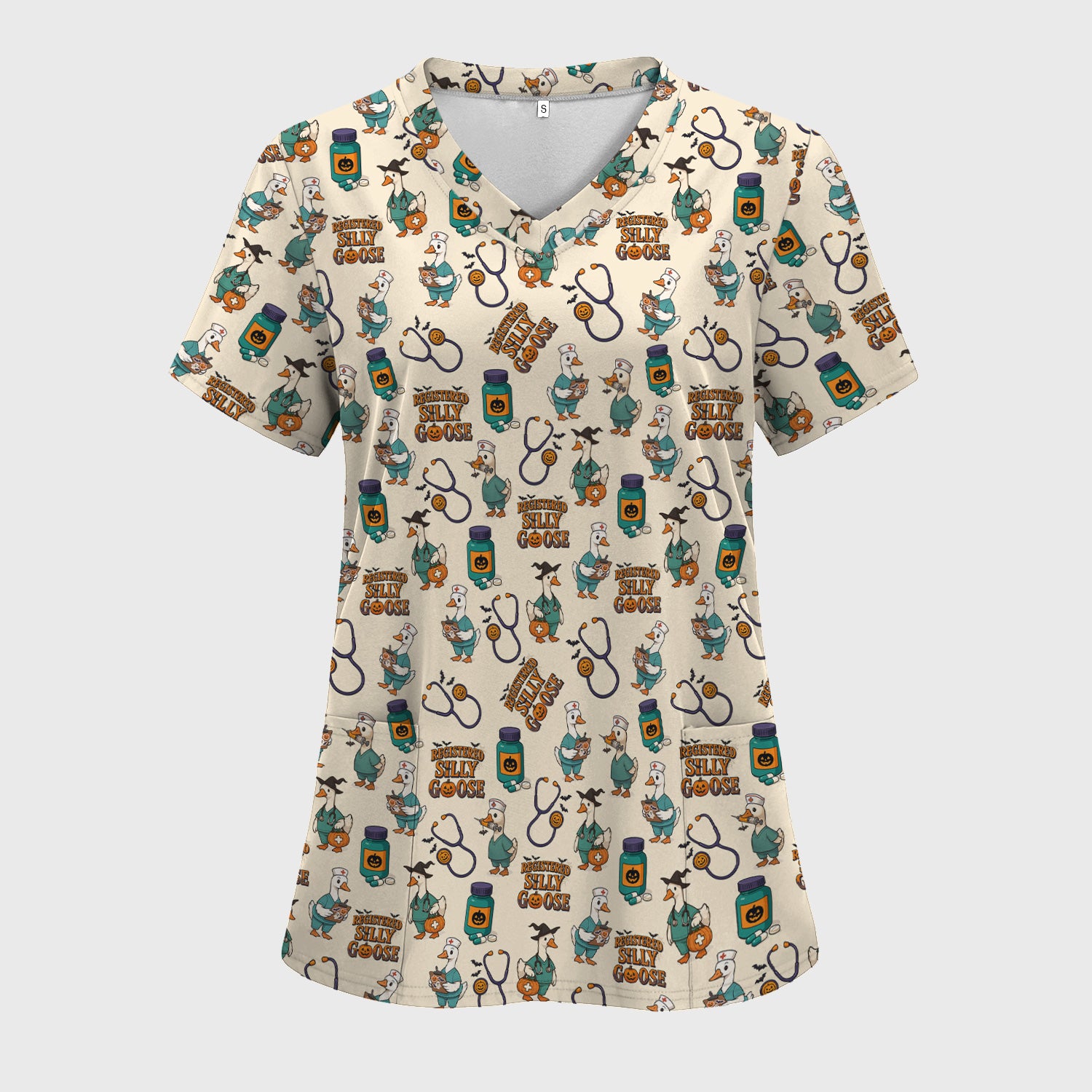 Personalized Funny Nurse Scrub - Medical Shirt with Silly Goose Pattern - Gift for RN LPN CNA