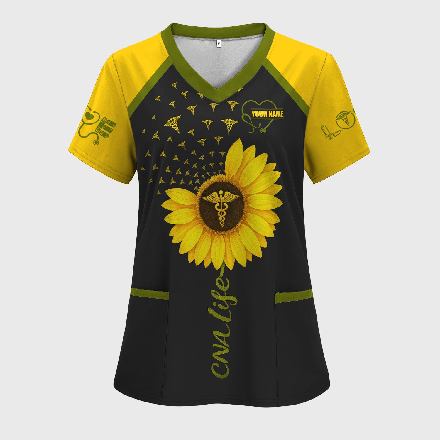 Personalized CNA Sunflower Shirt - Custom Name & Caduceus Symbol Design - Gift for RN LPN Healthcare Workers