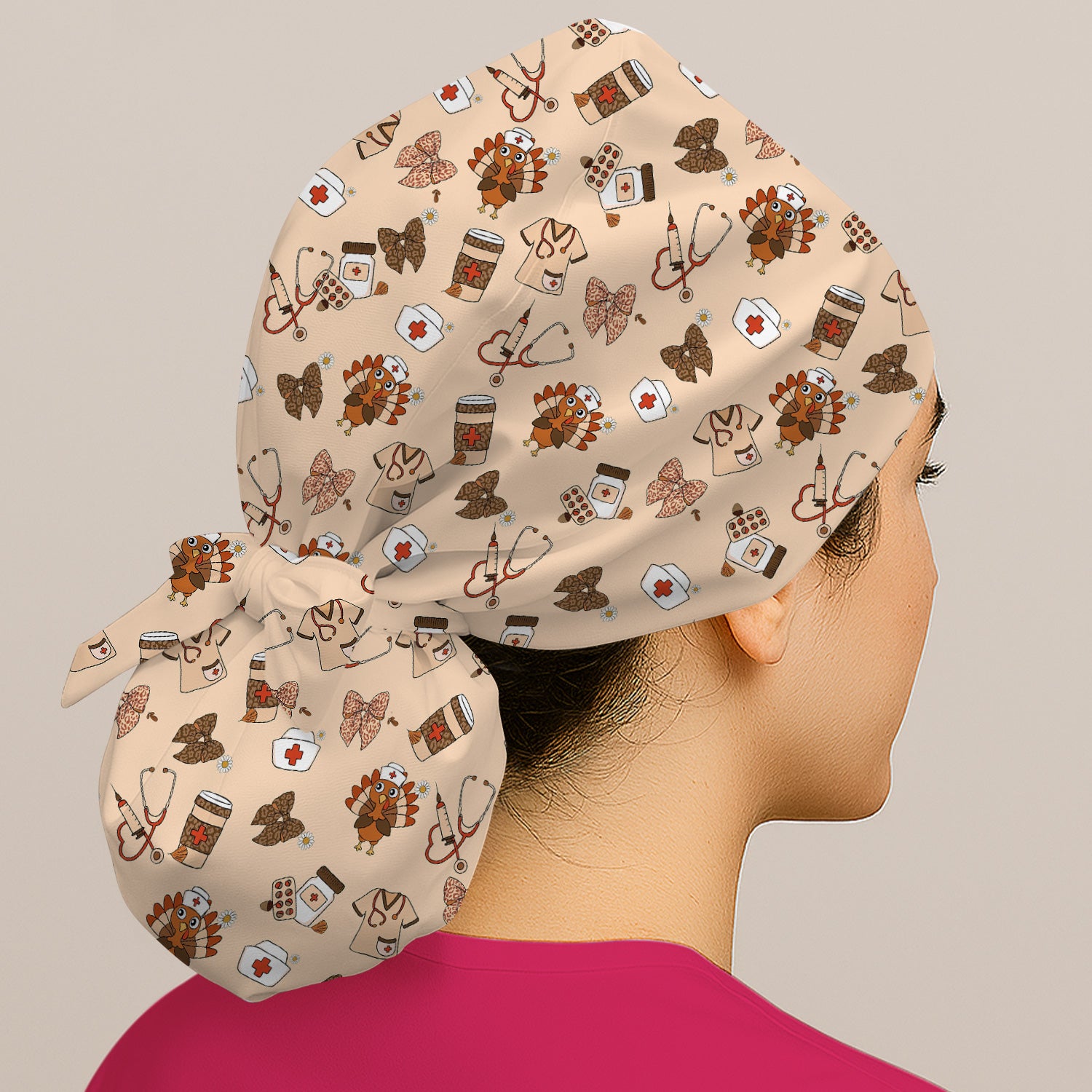 Funny Nurse Thanksgiving Scrub Cap - Turkey & Stethoscope Medical Design - Gift for Women RN LPN