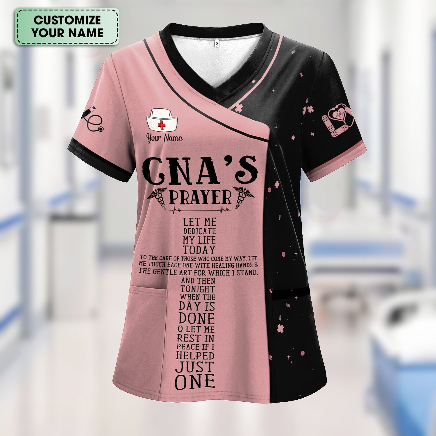 Personalized Nursing Faith Scrub for Women - CNA's Prayer & Caduceus Symbol Design - Gift for RN LPN Healthcare Workers