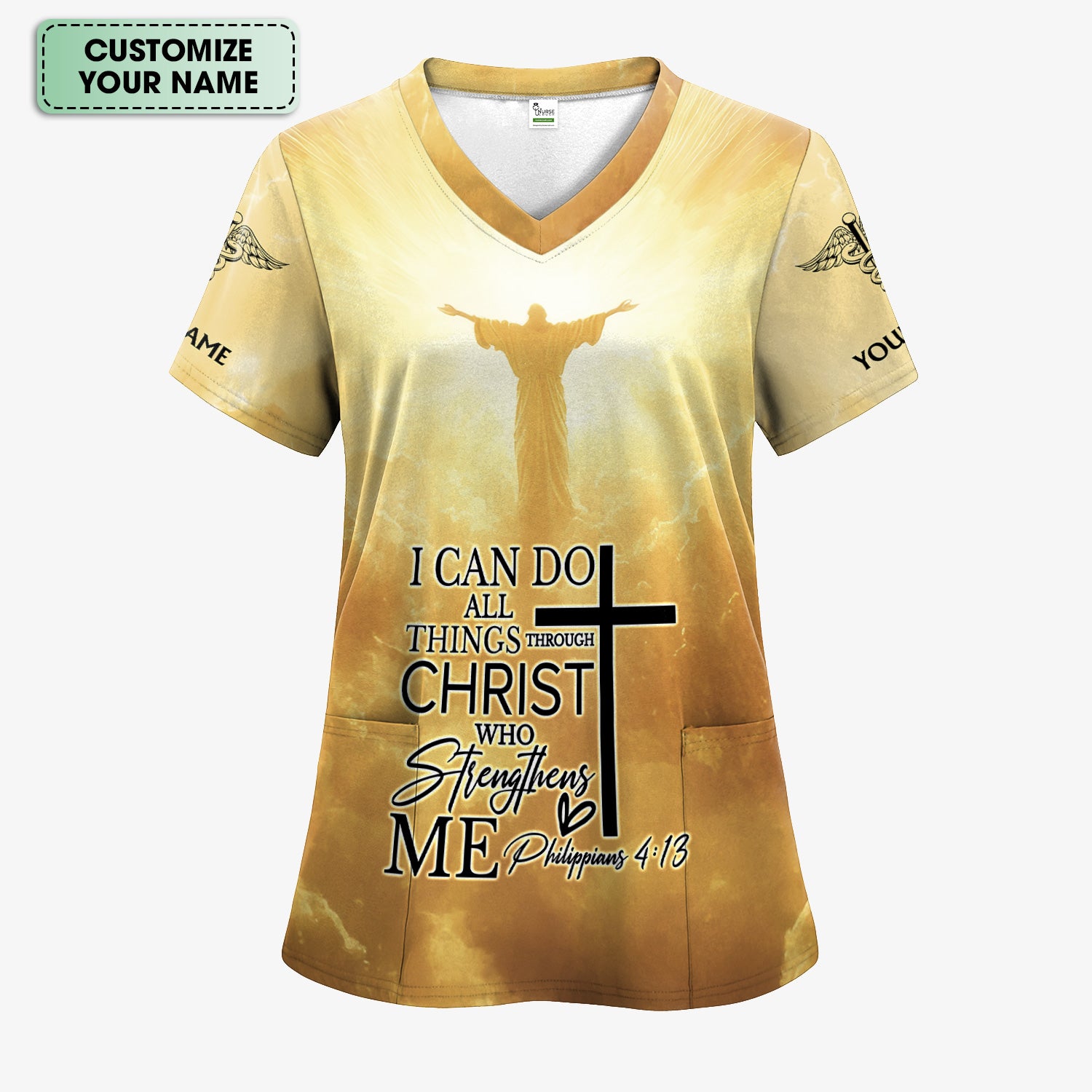 Personalized Nursing Faith Shirt for Women - Bible Verse All Things Through Christ - RN LPN CNA ER Gift
