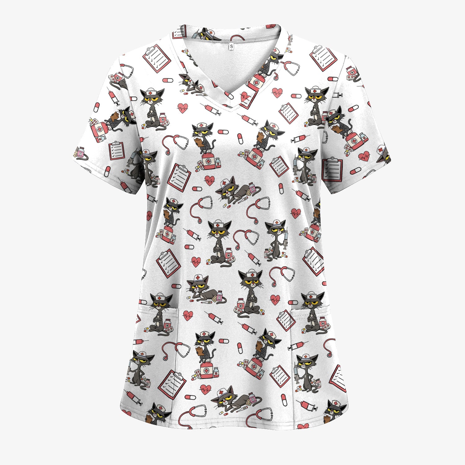 Personalized Funny Nurse Cat Scrub Top for Women - Cute Medical Uniform for RN CNA Vet Tech - Gift for Medical Staff, Healthcare Worker