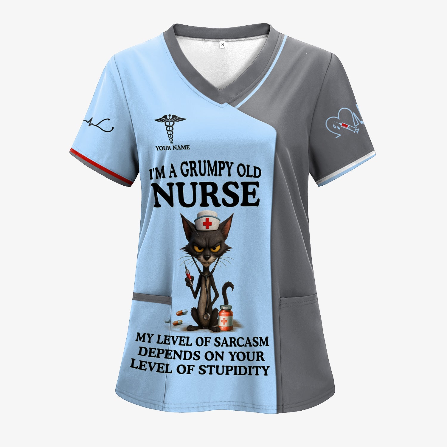 Funny Grumpy Old Nurse Shirt - Sarcastic Black Cat Humor for RN LPN CNA - Custom Name Gift for Nursing Staff Healthcare Workers