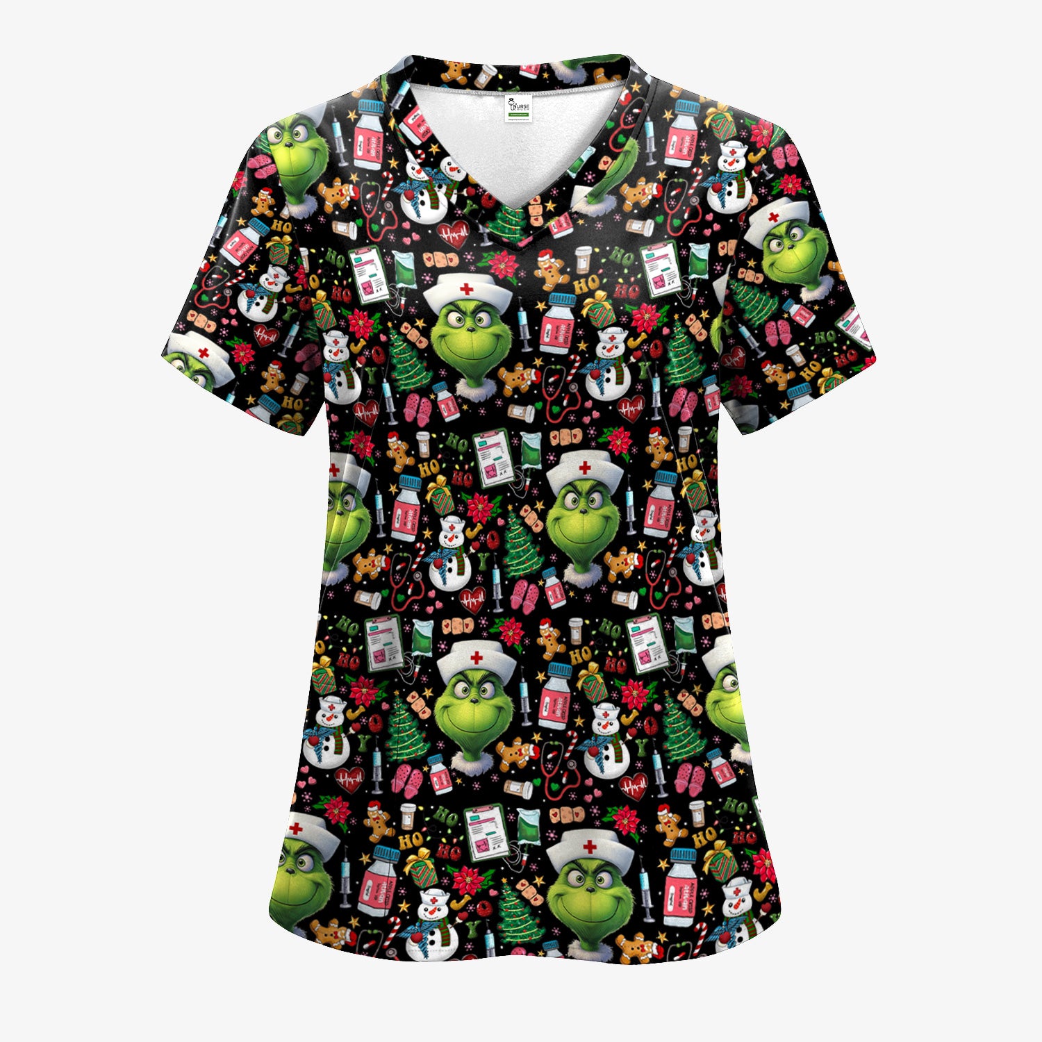 Funny Grinch Scrub Set for Women - Christmas Medical Uniform Top and Pants - Holiday Ugly Sweater Comfortable Nursing Outfit