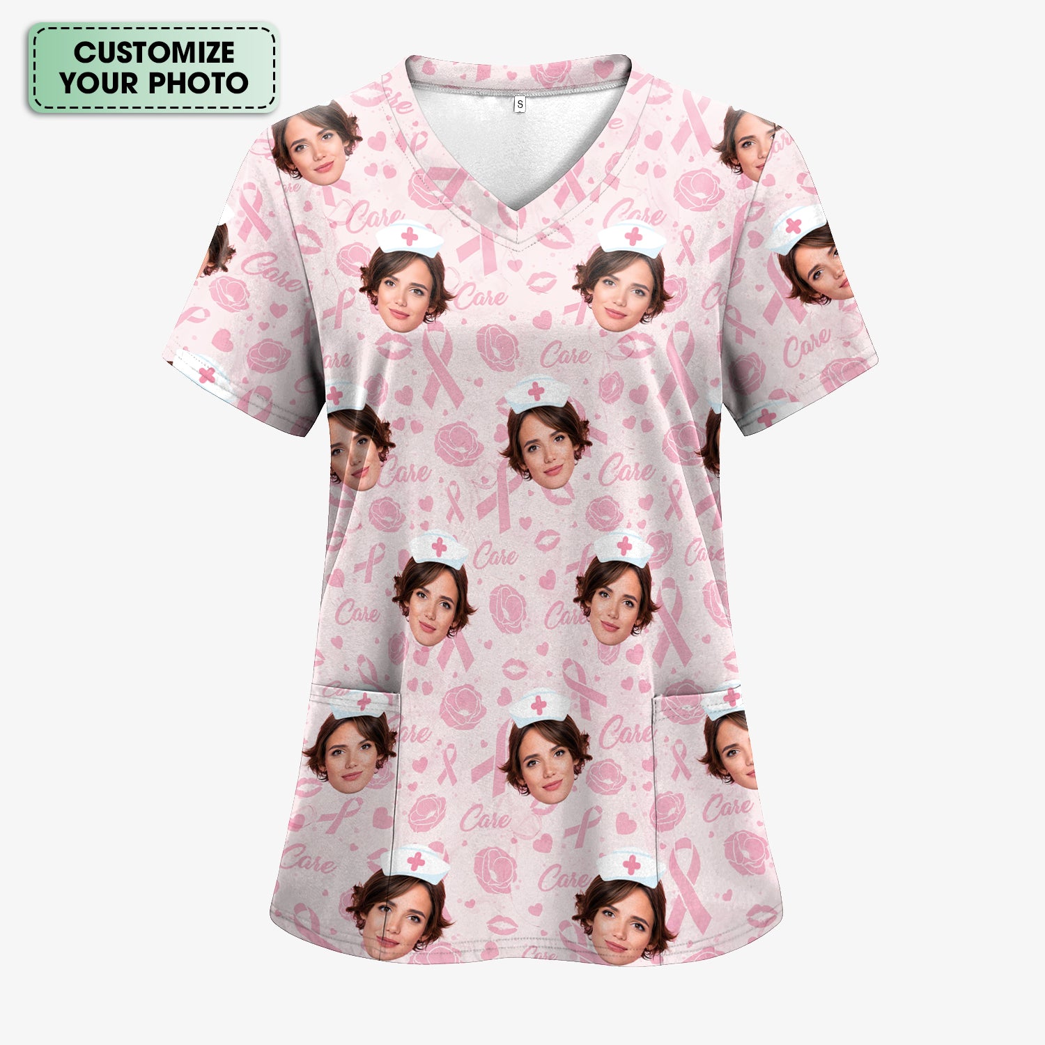 Custom Face Nurse Shirt Pink Ribbon Awareness - Personalized Breast Cancer Support T-Shirt - Gift for Women RN LPN CNA Healthcare Workers