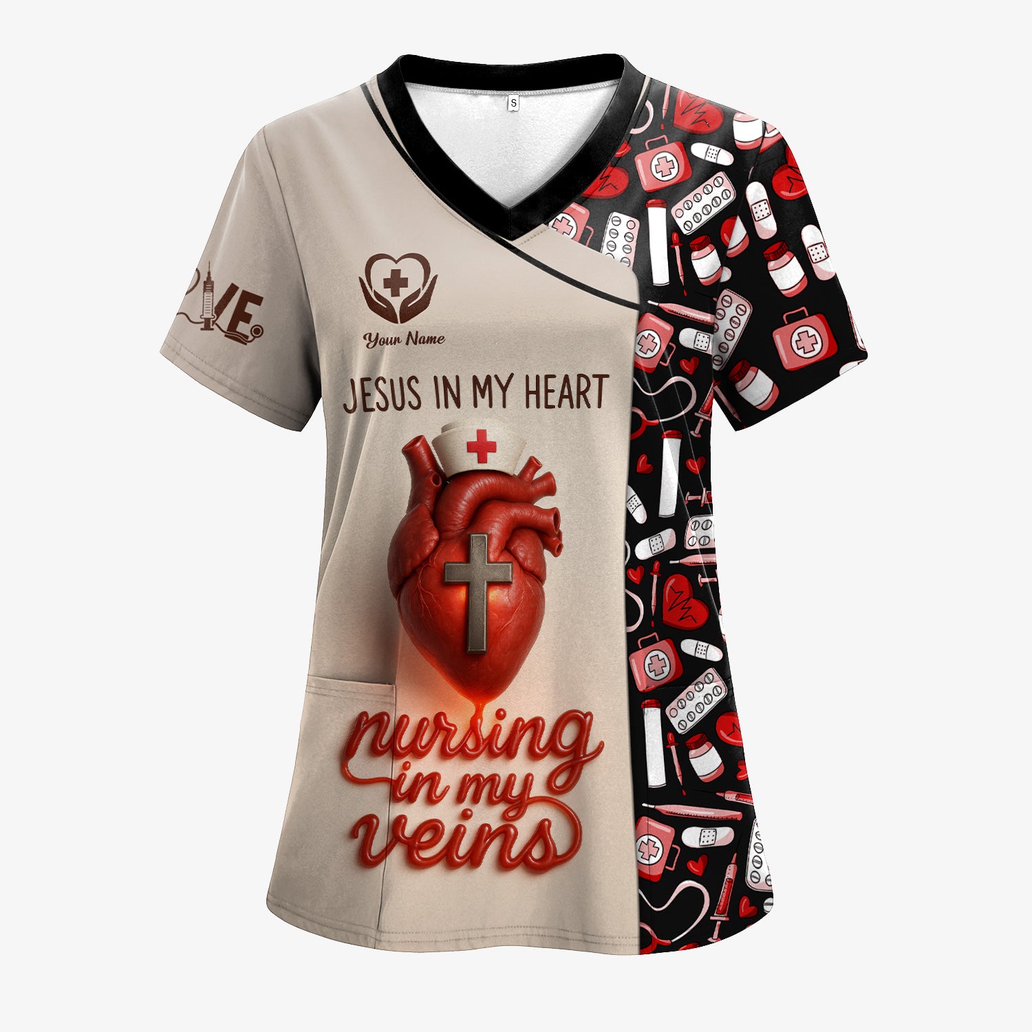 Jesus in My Heart Nurse Scrub Top - Nursing in My Veins Faith Shirt - Christian RN CNA LPN Gift for Women