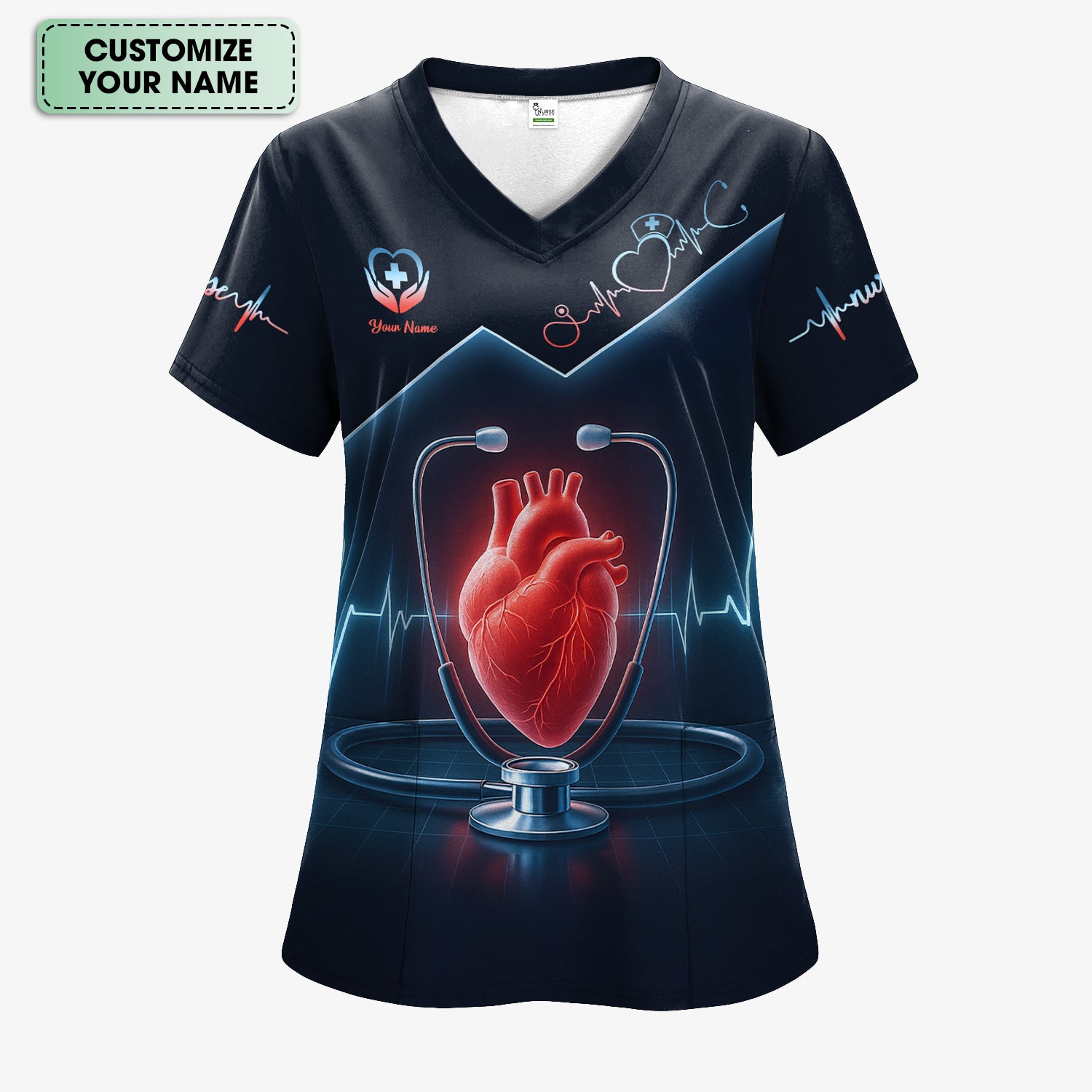 Personalized Nurse Shirt for RN LPN CNA - Heart Anatomy with EKG Line Design - Gift for Healthcare Workers & Nursing Staff