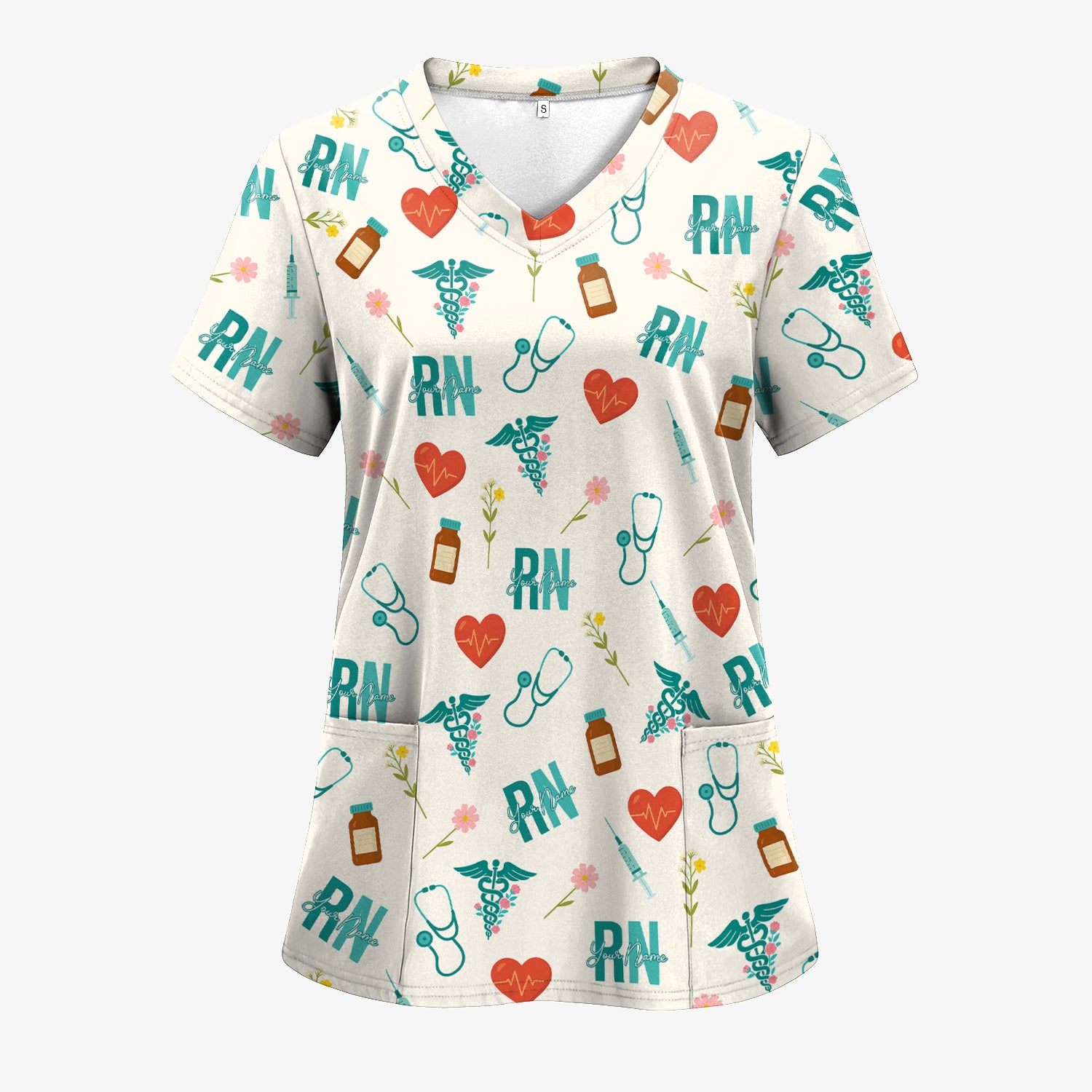 Personalized RN T-Shirt for Women - Graphic Tee with Cute Medical Pattern - Gift for CNA, LPN, Medical Worker