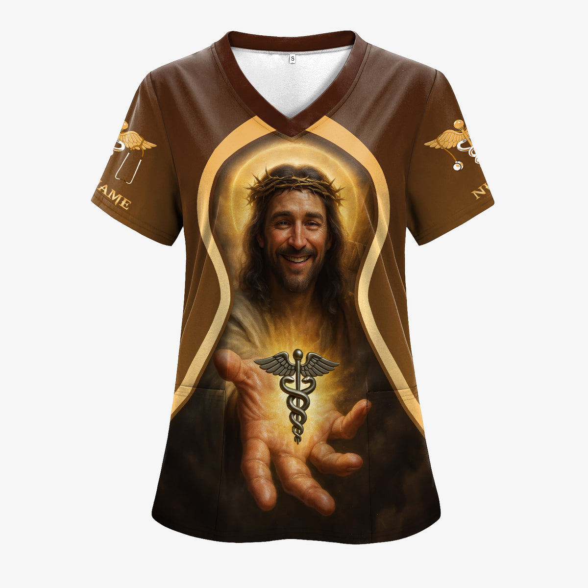 Personalized Religious Jesus Nurse Scrub Shirt for Women - Lending My Hand Faith Quote with Medical Cross - Custom Name Gift for RN CNA LPN