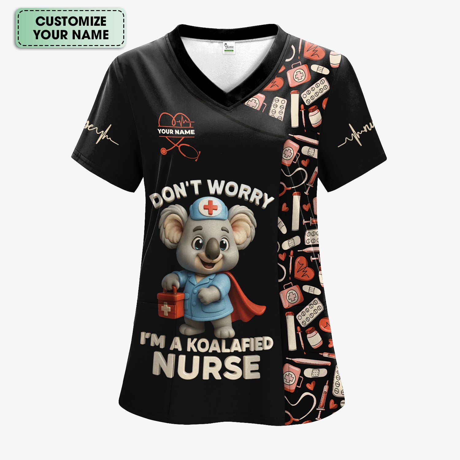 Custom Cute Animal Nurse Shirt - Superhero Koala & Medical Tools Graphic Tee - Gift for RN LPN CNA