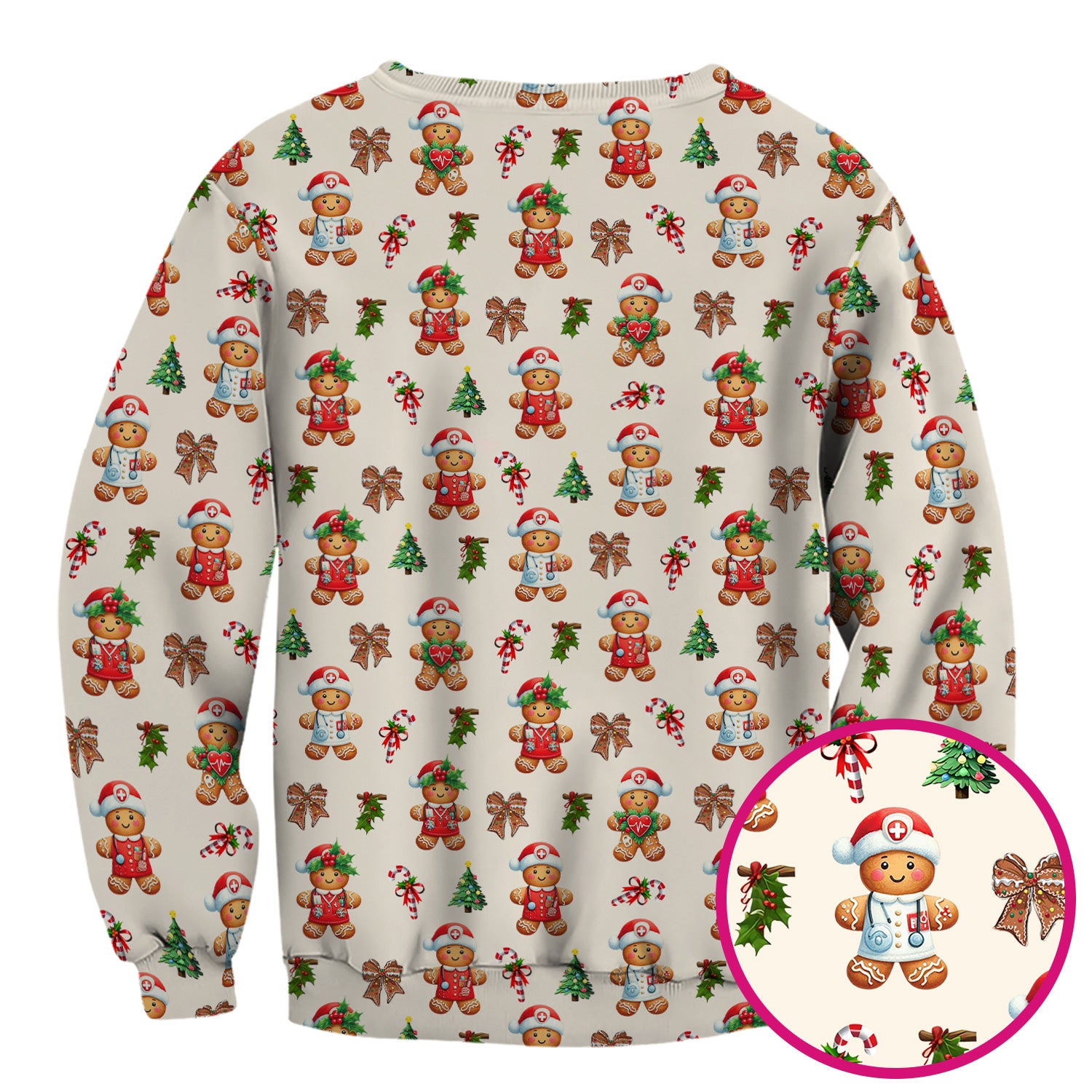 Funny Gingerbread Christmas Scrub Top - Cute Cookie with Bow Shirt - Festive Holiday Scrubs for Women