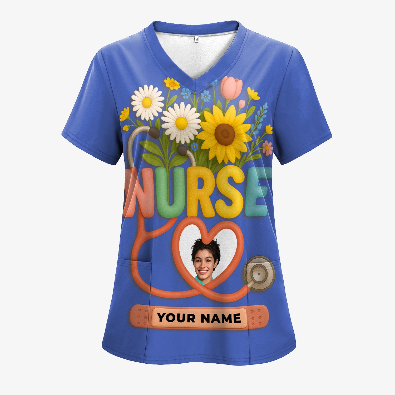 Nurse Appreciation Shirt for CNA RN LPN - Floral Heart Stethoscope Design - Custom Photo & Name Gift for Women Healthcare Workers - Multiple Shirt Colors Available