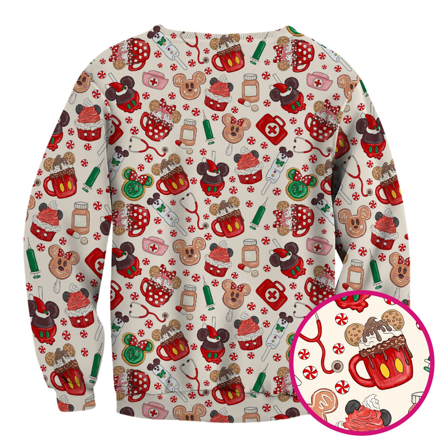 Christmas Scrub Top for Nurses - Cute Gingerbread Cupcake Candy Medical Shirt - Xmas Holiday Uniform for Women RN CNA LPN