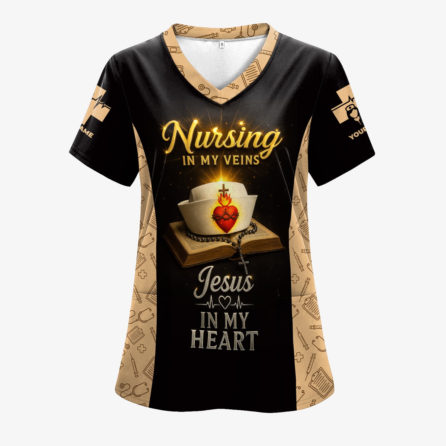 Christian Nurse Scrubs Shirt for Women - Jesus in My Heart Nursing in My Veins - Faith-Based Uniform Top Gift for RN CNA LPN