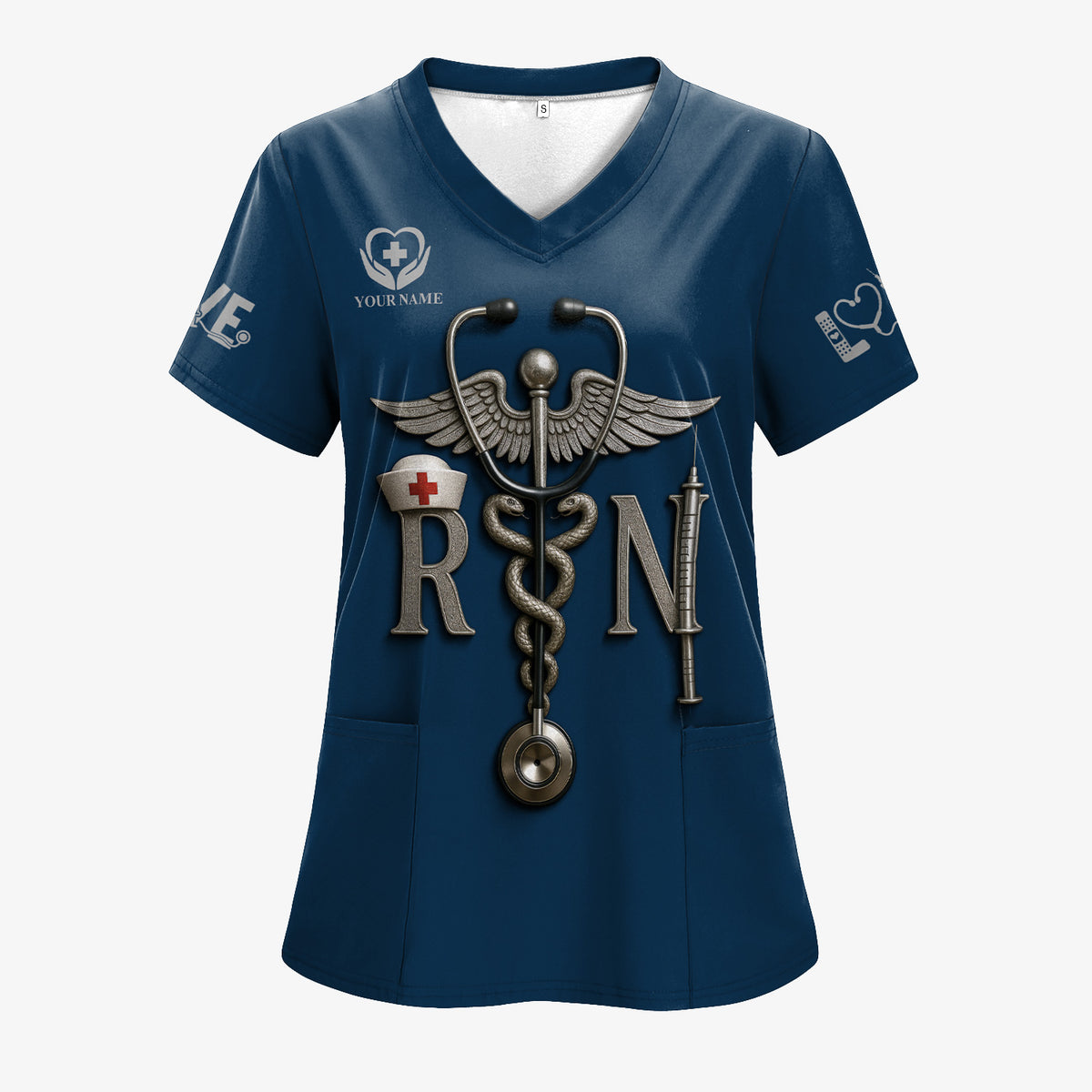Personalized RN Nurse Shirt - Caduceus & Syringe Graphic - Custom Gift with Multiple Color Options for CNA LPN Medical Staff