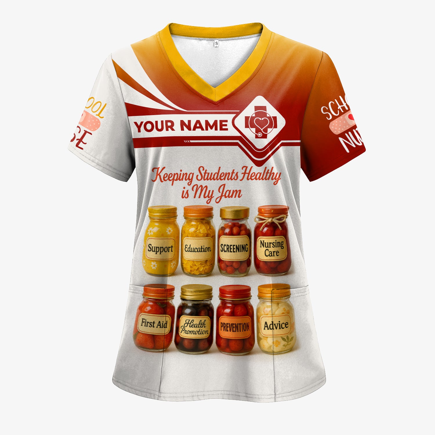 Custom Funny School Nurse Scrub - My Jam Jar Design with Custom Name - Back to School Nurse Gift for Women, RN, LPN