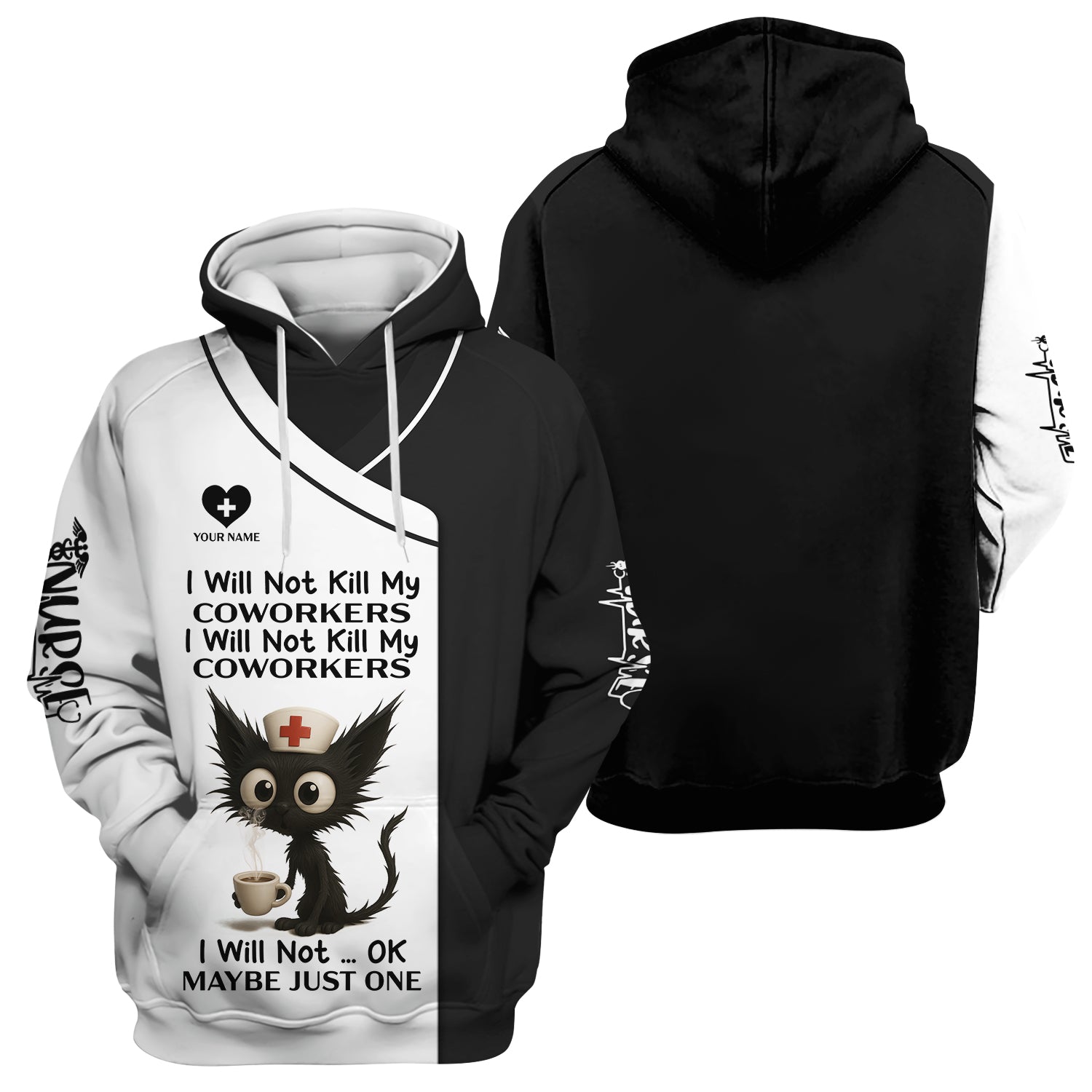 Custom Funny Nurse Shirt with Angry Cat - I Will Not Kill My Coworkers Quote - Gift for RN LPN CNA Healthcare Workers