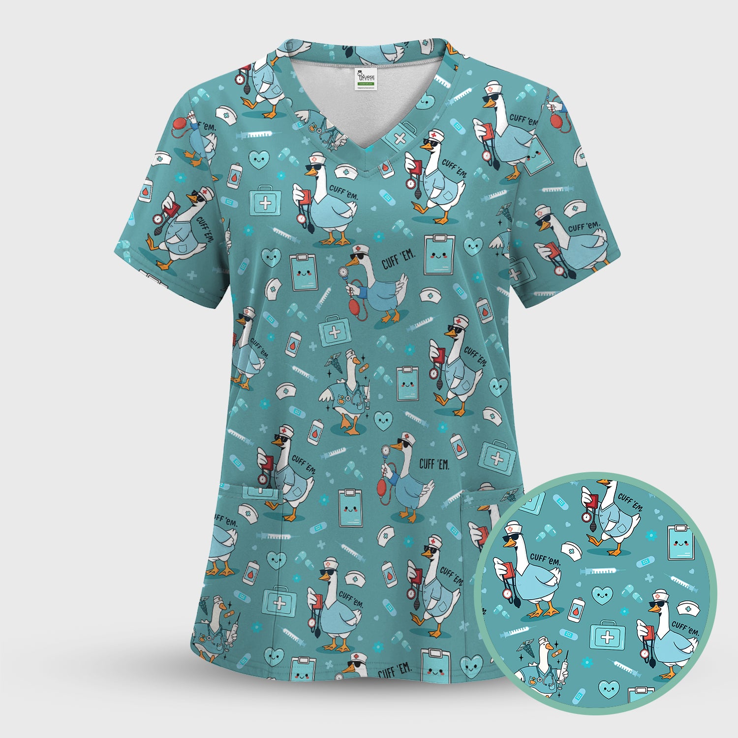 Funny EMT Nurse Shirt - Cuff 'Em Quote & Goose Nurse Pattern Tee - Gift for Paramedics & EMS Professionals