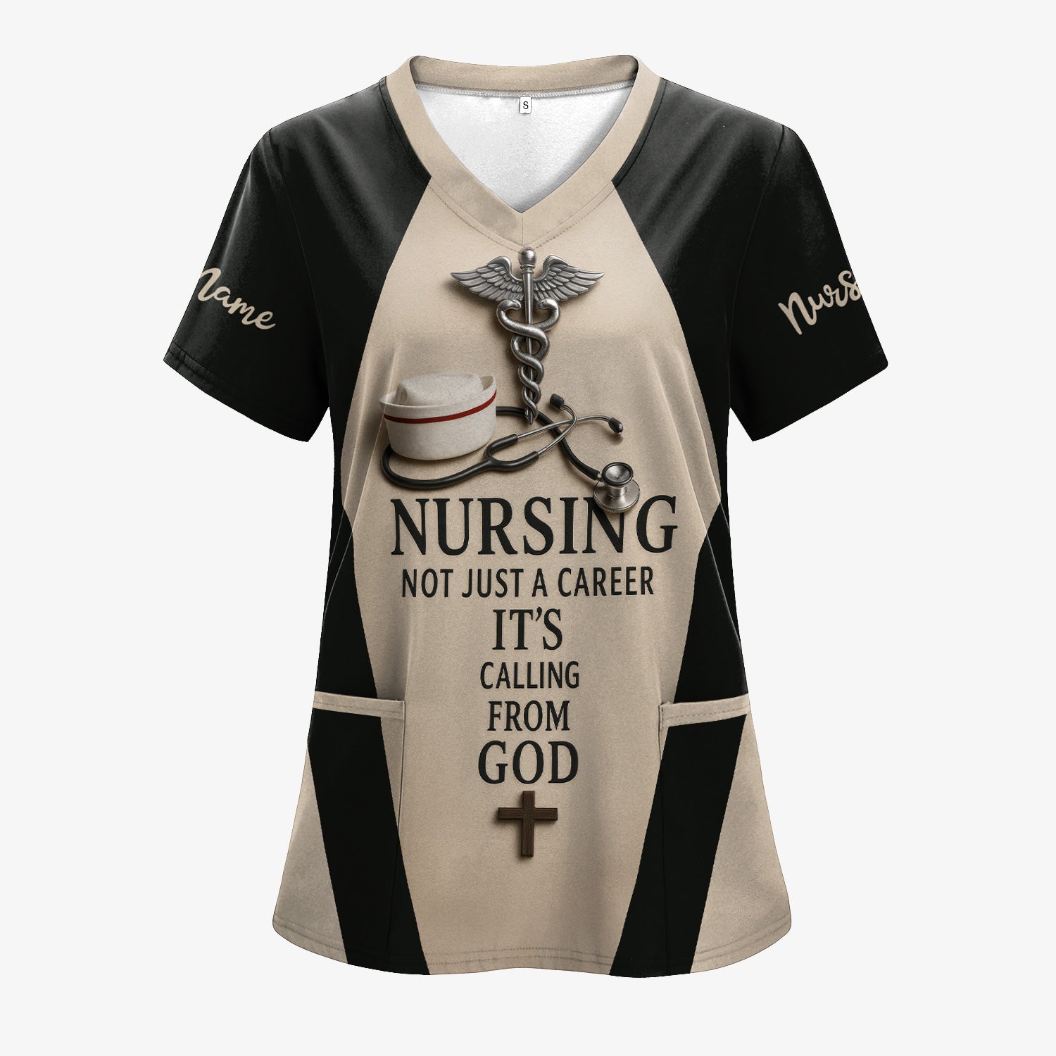 Personalized Nurse Scrubs - Stethoscope & Cross Design - Nursing Is A Calling Shirt for RN CNA LPN Healthcare Workers