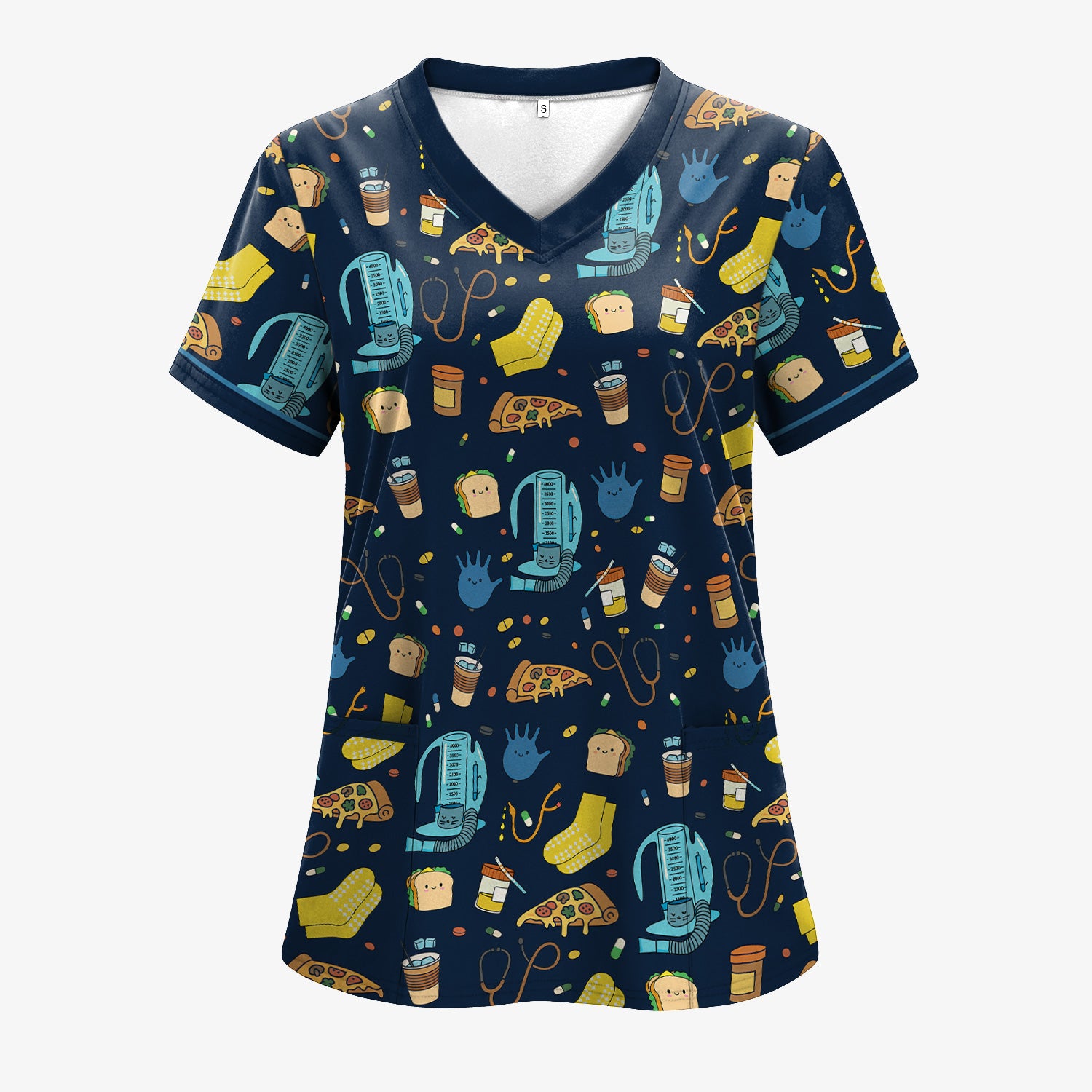 Funny Nurse Shirt with Medical Icons - Cute Cartoon Graphic Tee for Women - Gift for RN, CNA, Healthcare Worker