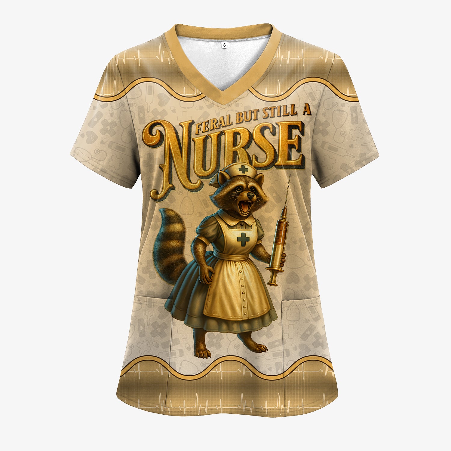 Personalized Vintage Raccoon Nurse Shirt - Funny Feral Raccoon with Syringe Graphic Tee - Gift for Women RN, LPN, CNA