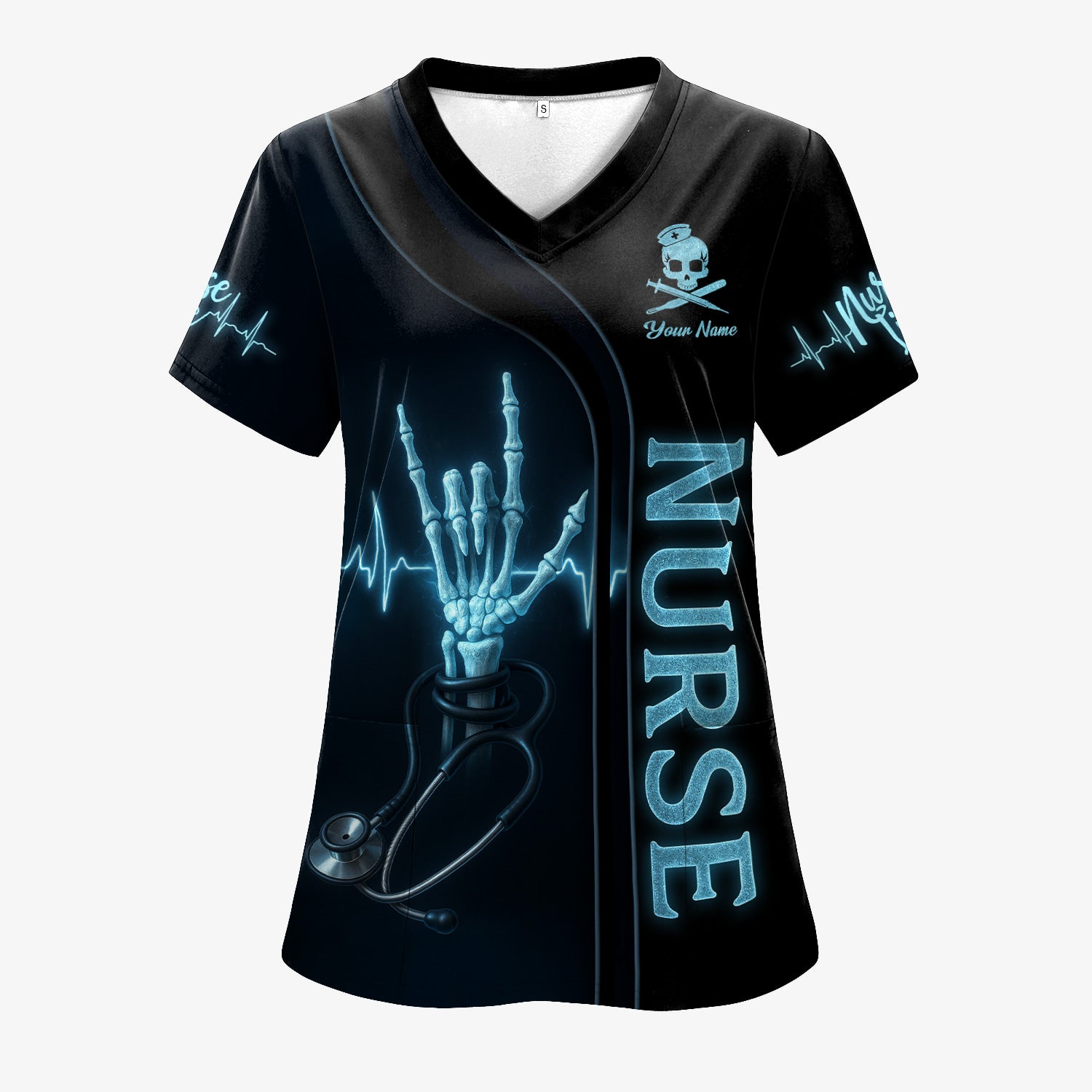 Custom Skeleton Hand Nurse Scrub Top - Rockin the Nurse Life  Quote - Gift for RN, CNA, LPN, Healthcare Worker