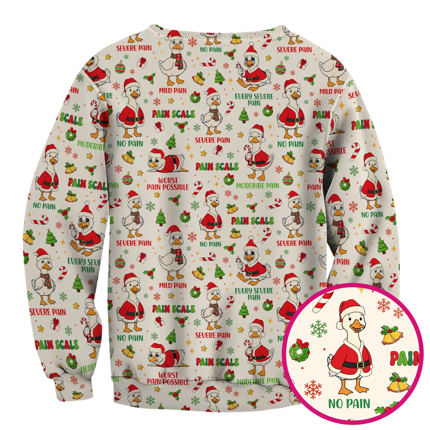 Funny Goose Christmas Scrub Top - Pain Scale Nurse Pattern Shirt - Cute Holiday Medical Scrubs for Women