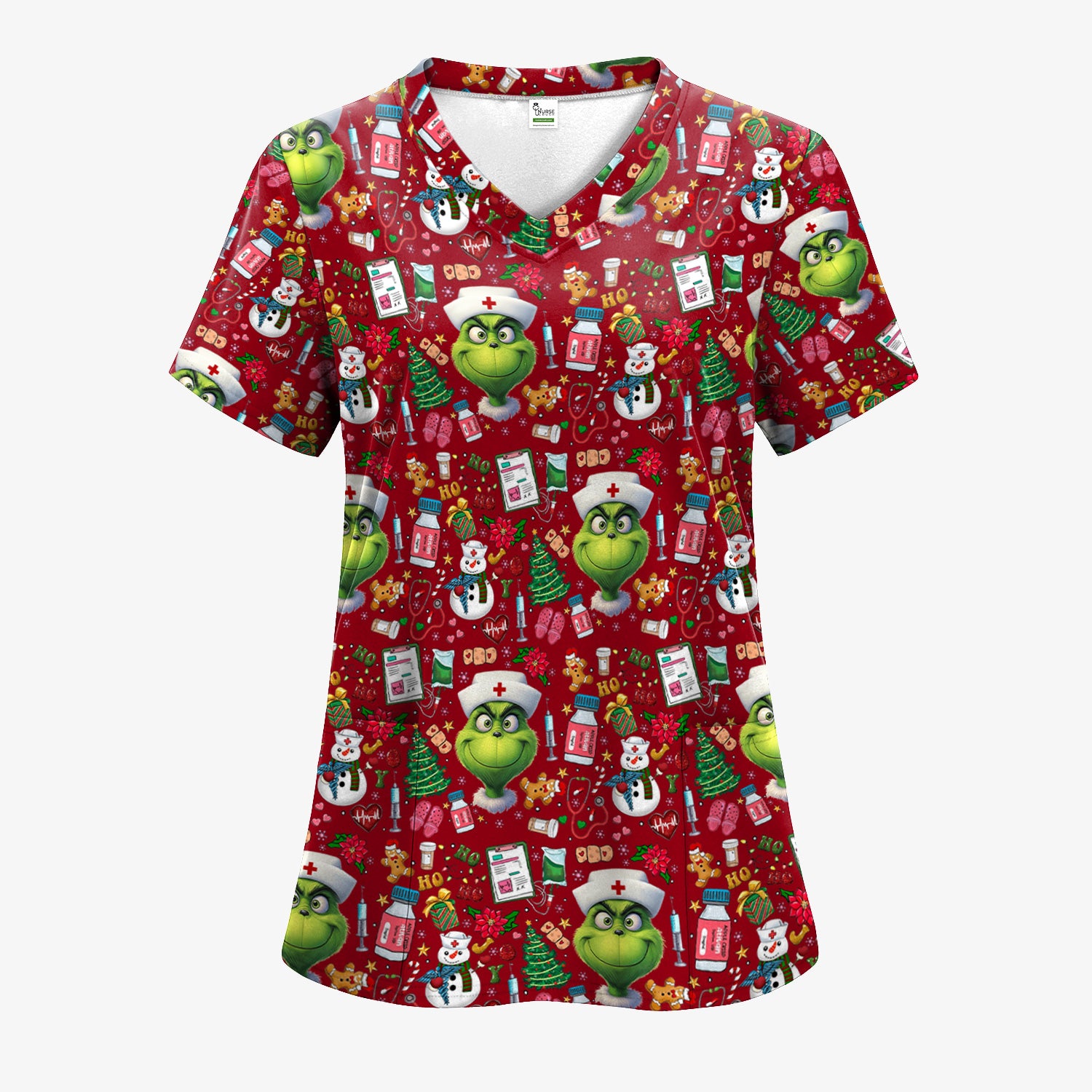Merry Grinchmas Scrub Set for Women - Comfortable Nursing Pants - Christmas Medical Uniform - Holiday Ugly Sweater Gift for Her
