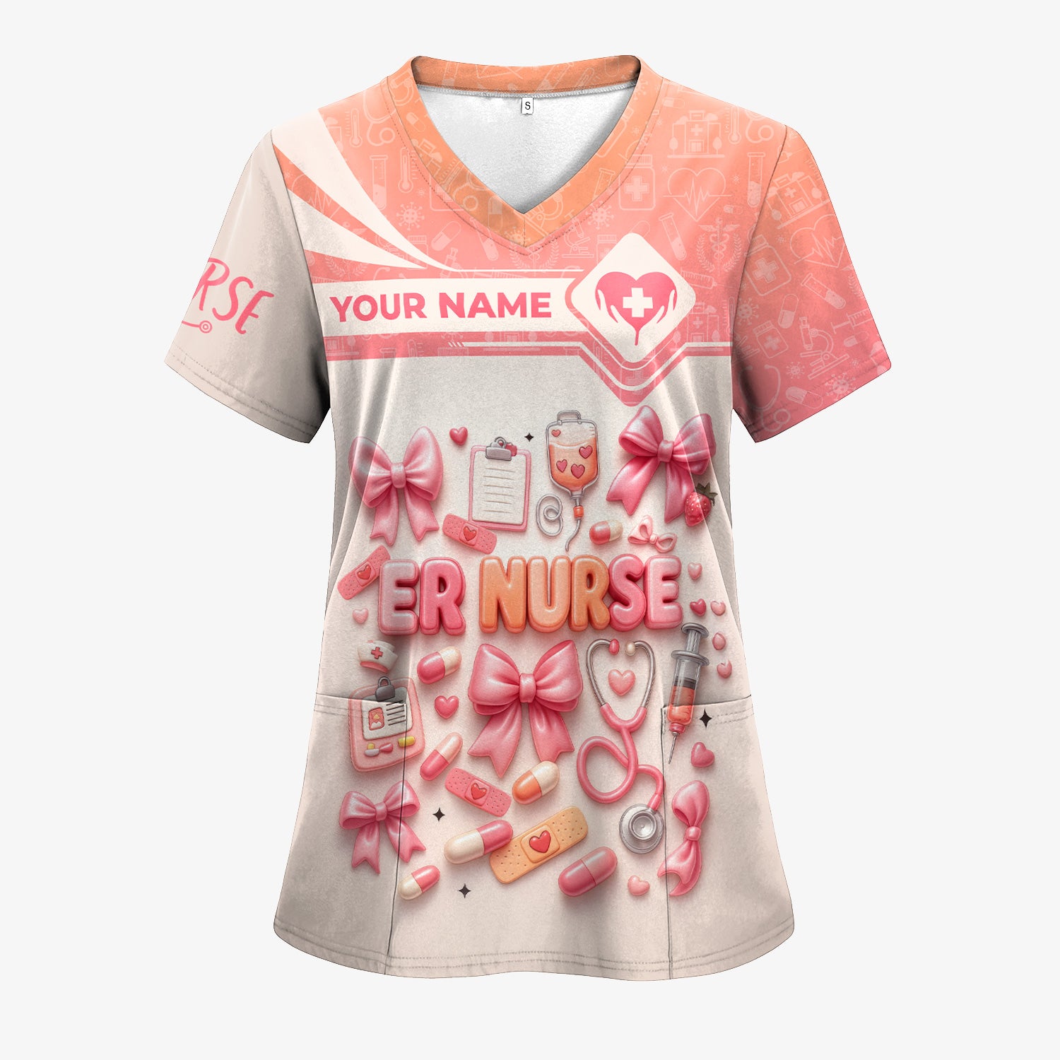Personalized ER Nurse Scrub Shirt with Name - Cute All Over Print Medical Uniform - Funny Gift for Emergency Room Nurses
