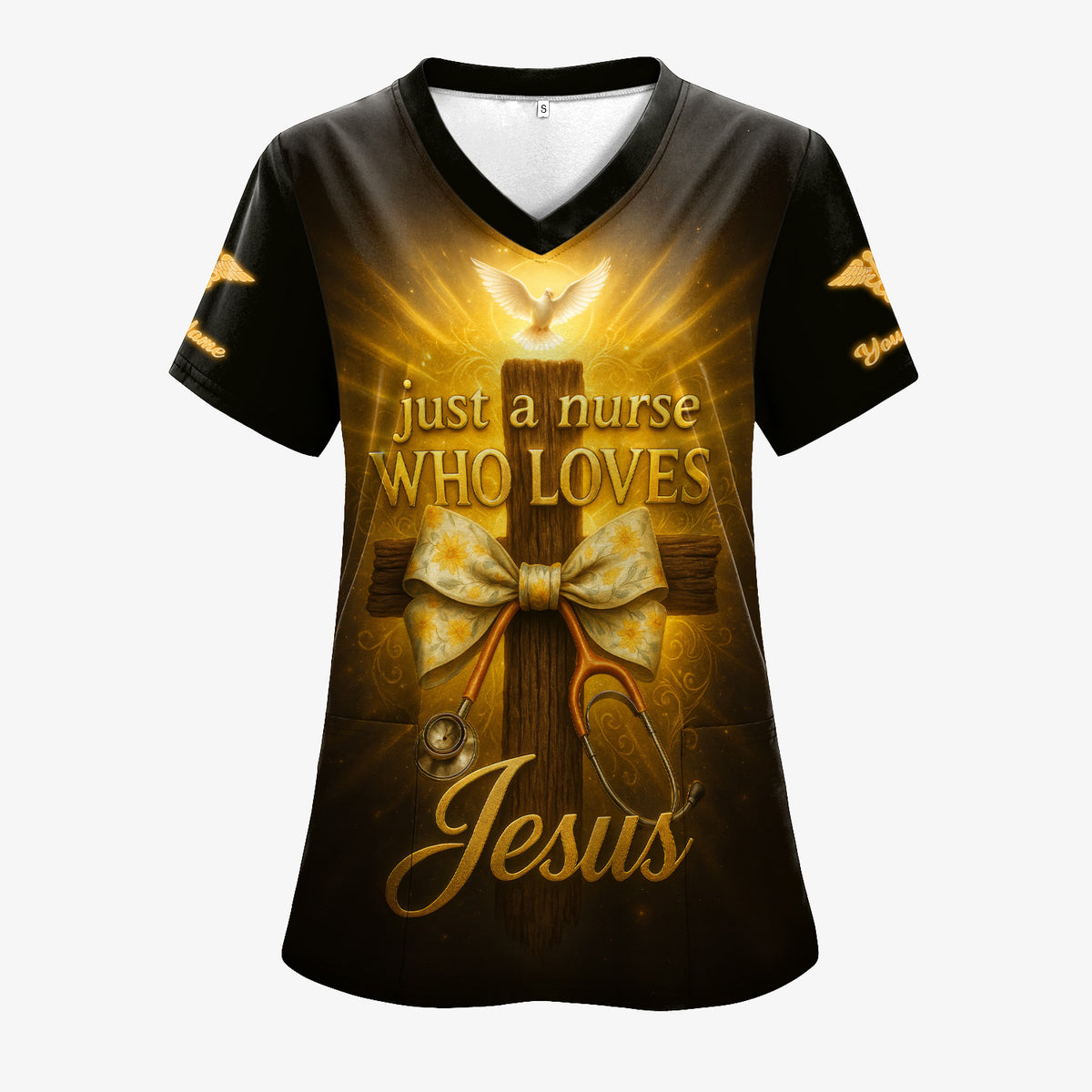 Faith Nurse Scrubs Shirt for Women - Just a Nurse Who Loves Jesus Design - Christian Medical Uniform Top for RN CNA LPN