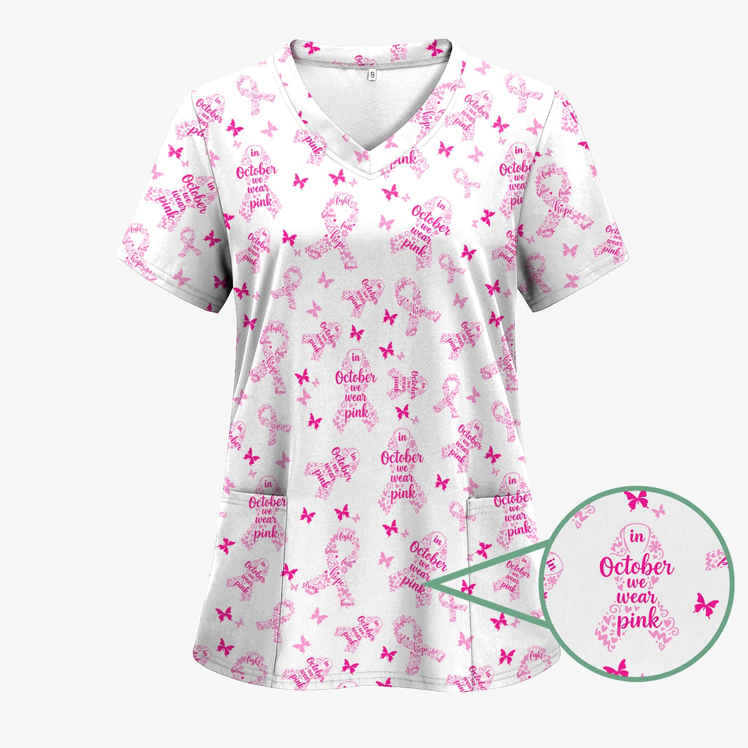 Personalized Breast Cancer Awareness Scrub Top - Supportive October Uniform for Nurses - Gift for RN, CNA, LPN